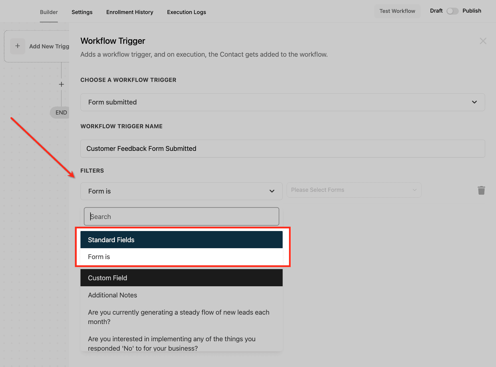 Schermata 3 — Workflow Trigger - Form Submitted