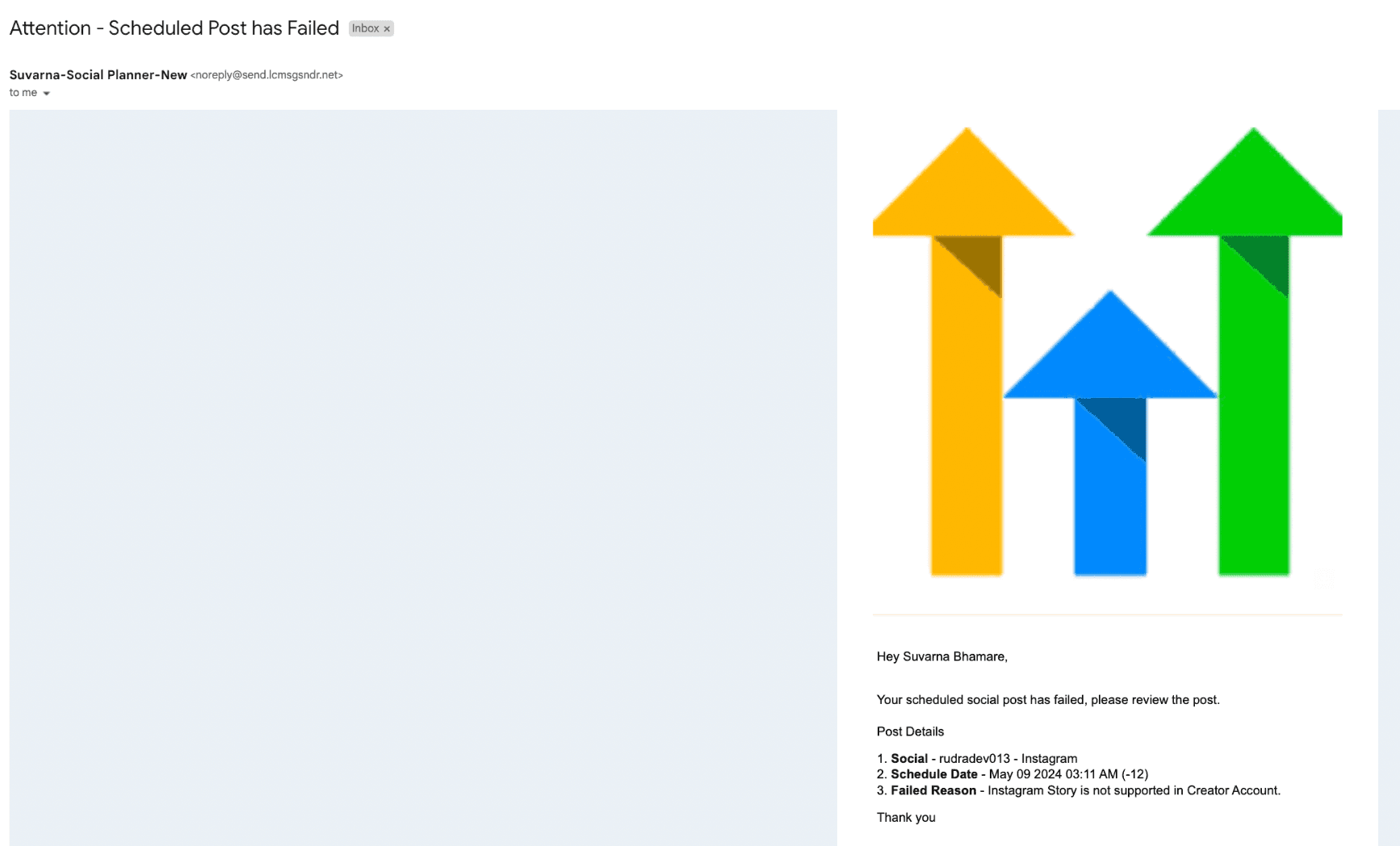 Schermata 15 — Notifica email per post fallito, account scaduto e approvazione post