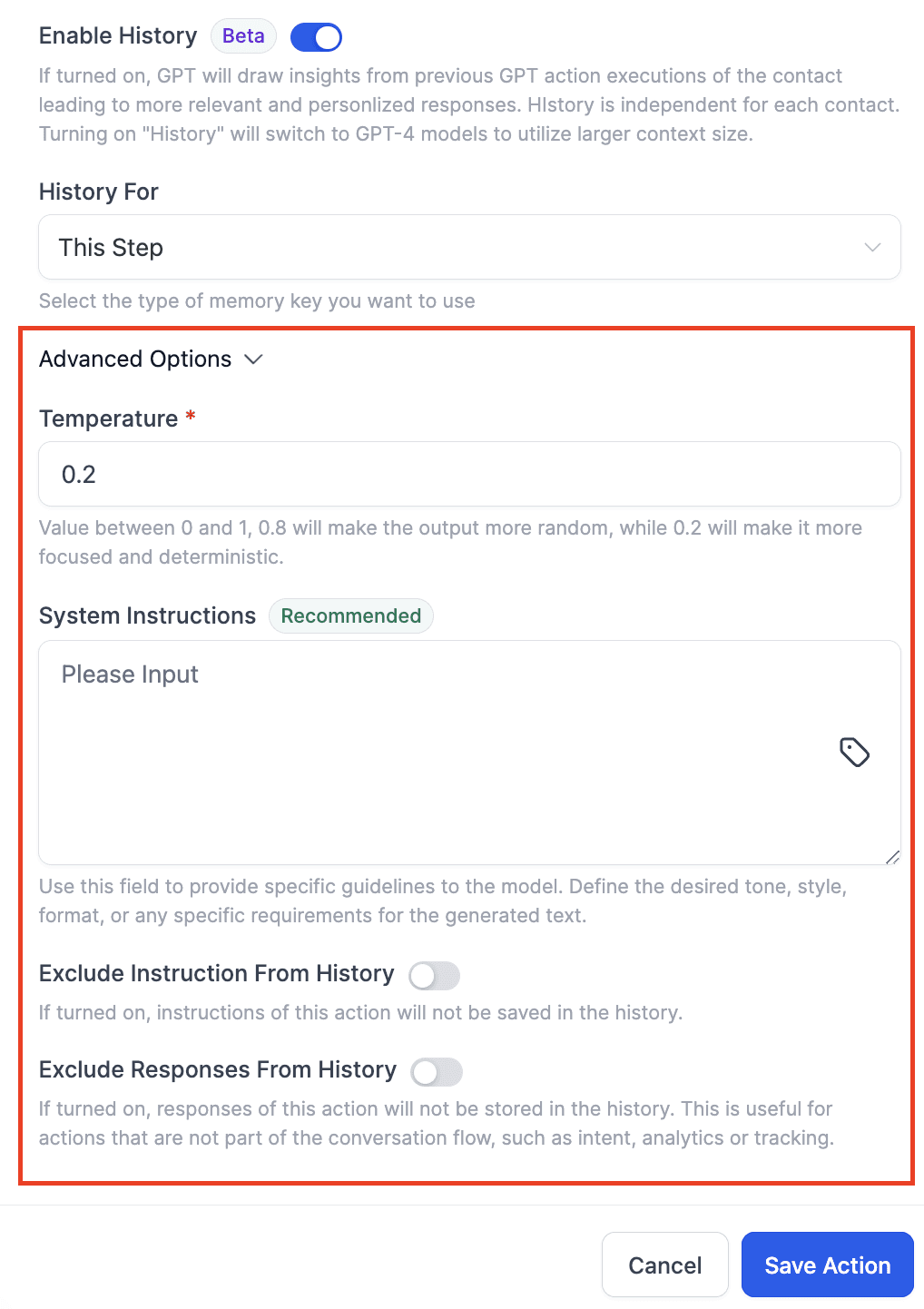 Schermata 4 — Azione Workflow - GPT History