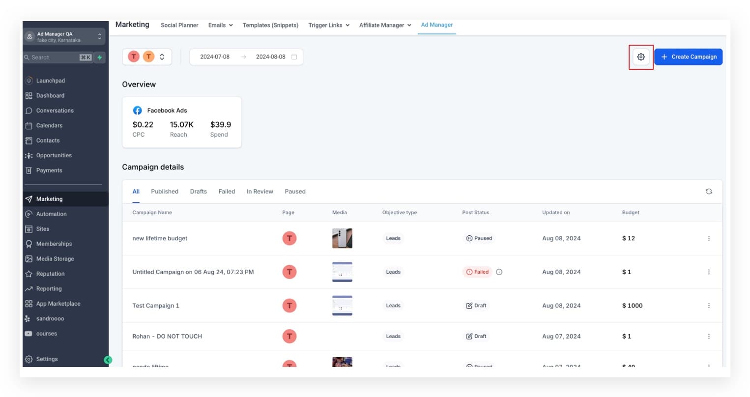 Schermata 1 — Panoramica della scheda Audience - Impostazioni Ad Manager