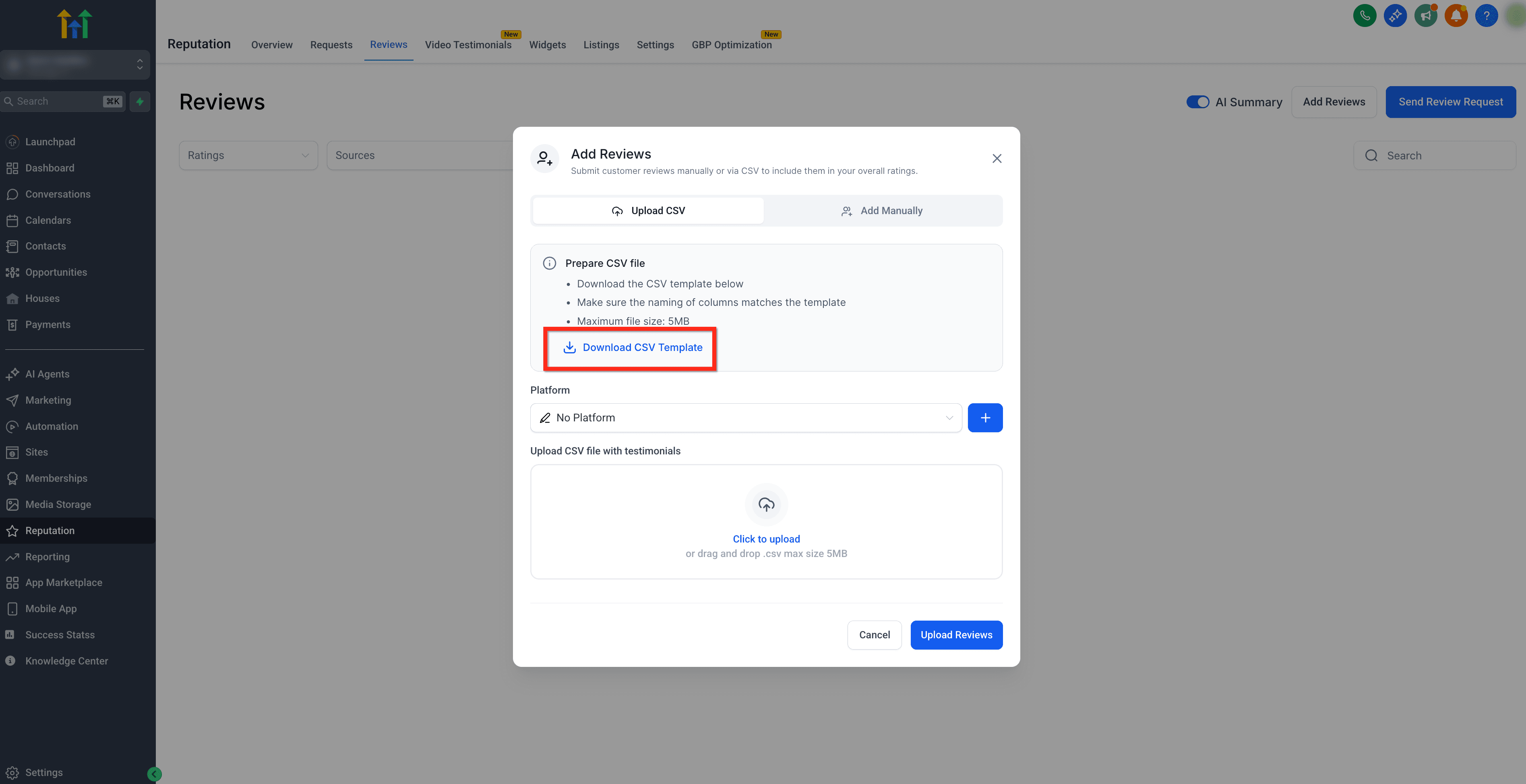 Schermata 7 — Recensioni Manuali - Aggiungi e Gestisci Recensioni Offline
