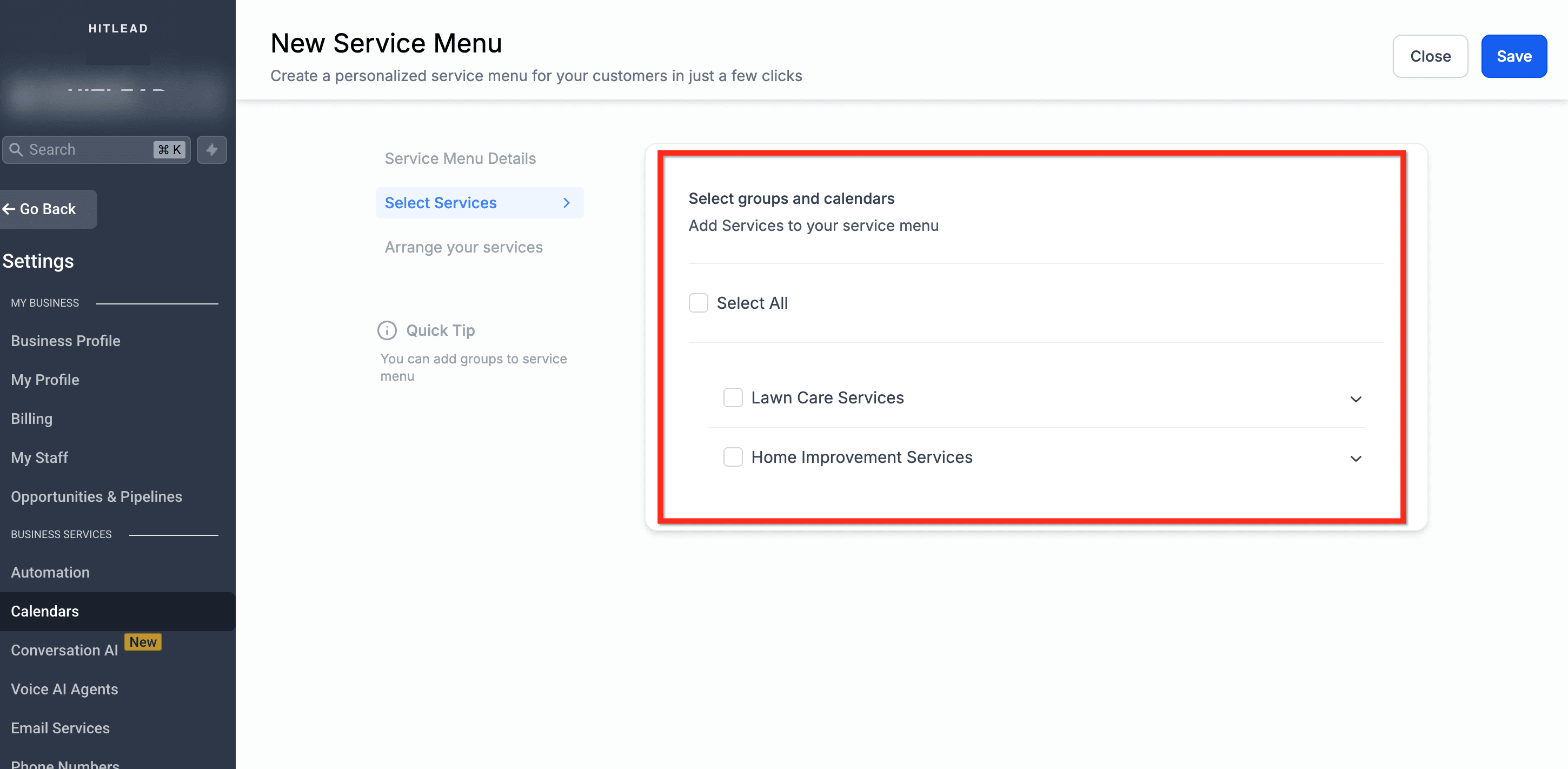 Schermata 4 — Come Creare Menu di Servizi per i Calendari