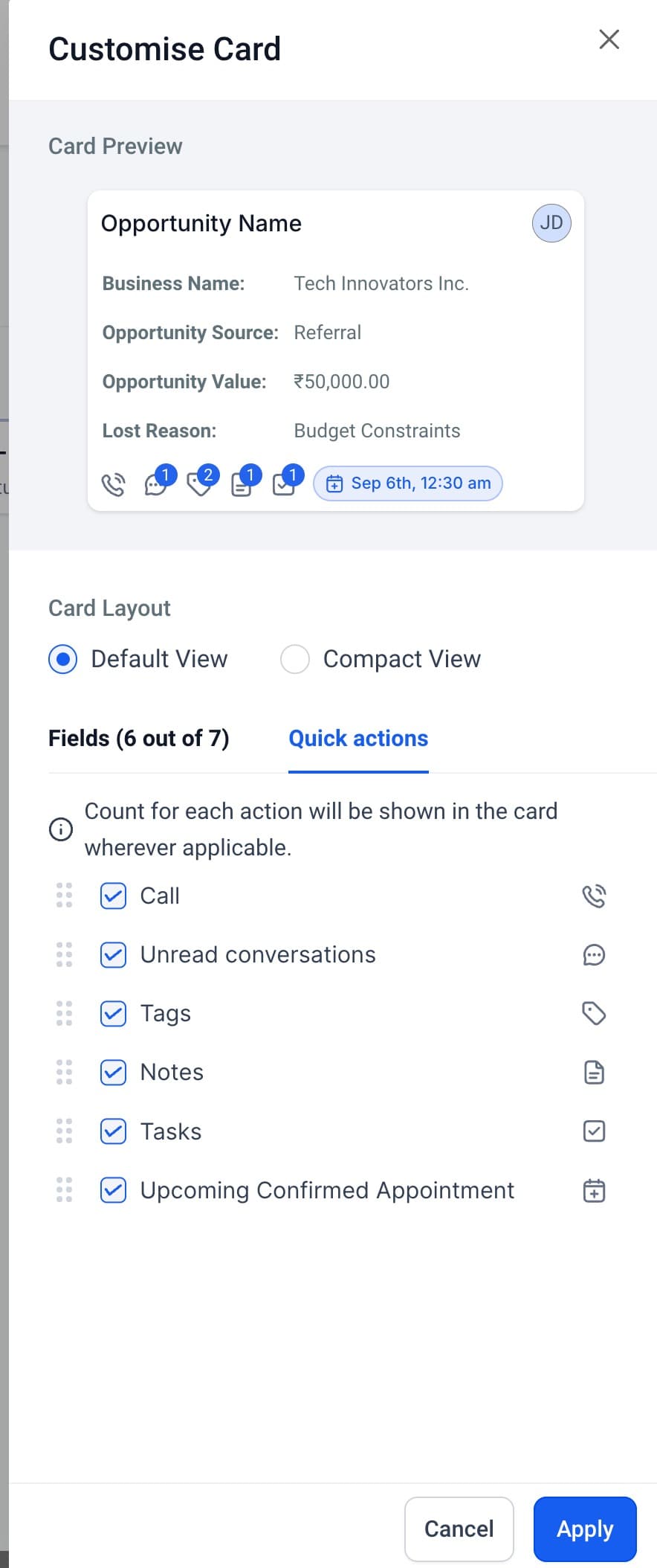 Schermata 3 — Personalizzare le Schede Opportunità nella Vista Board