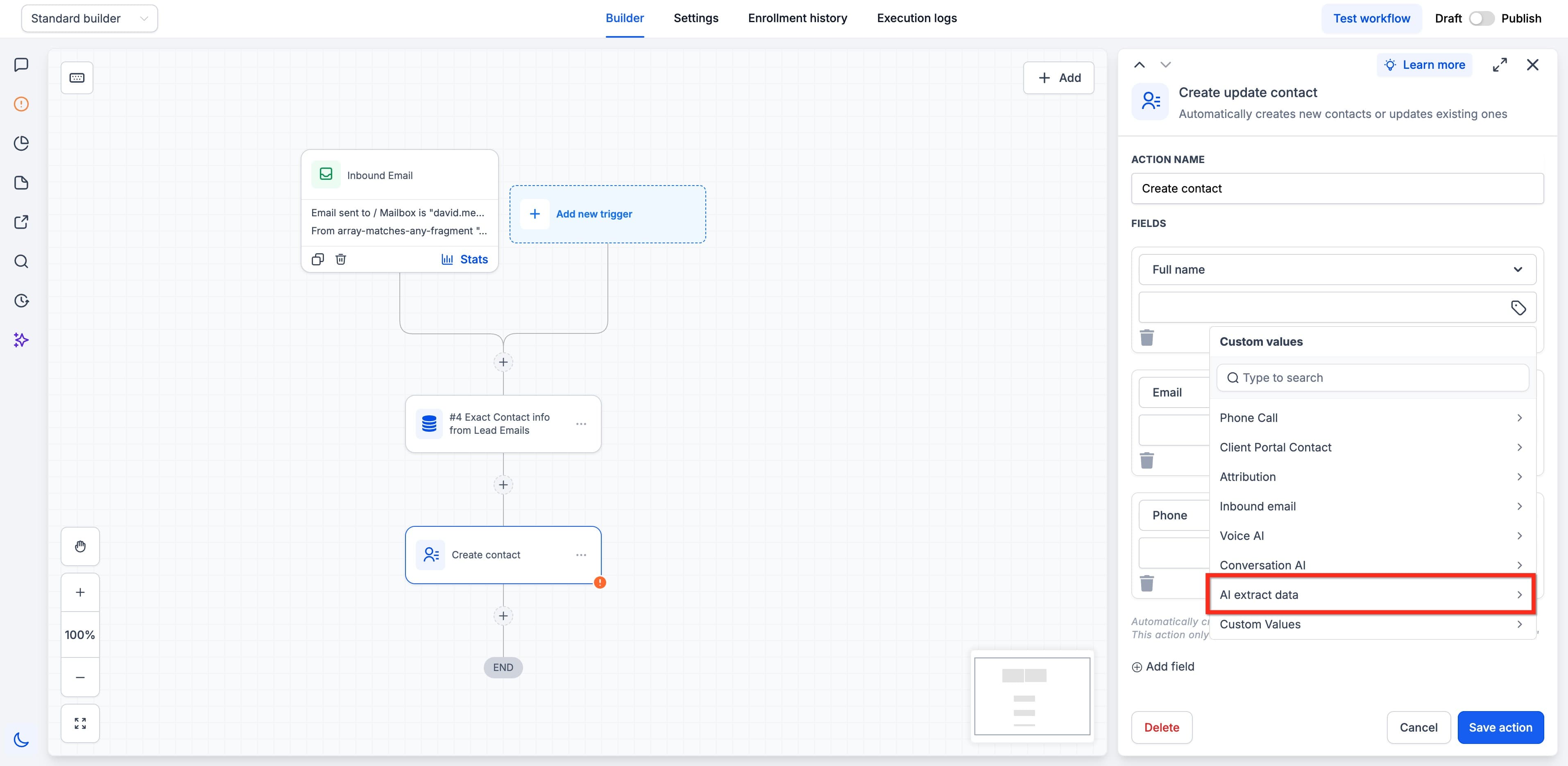 Schermata 2 — Workflow Action - Estrazione Dati con AI