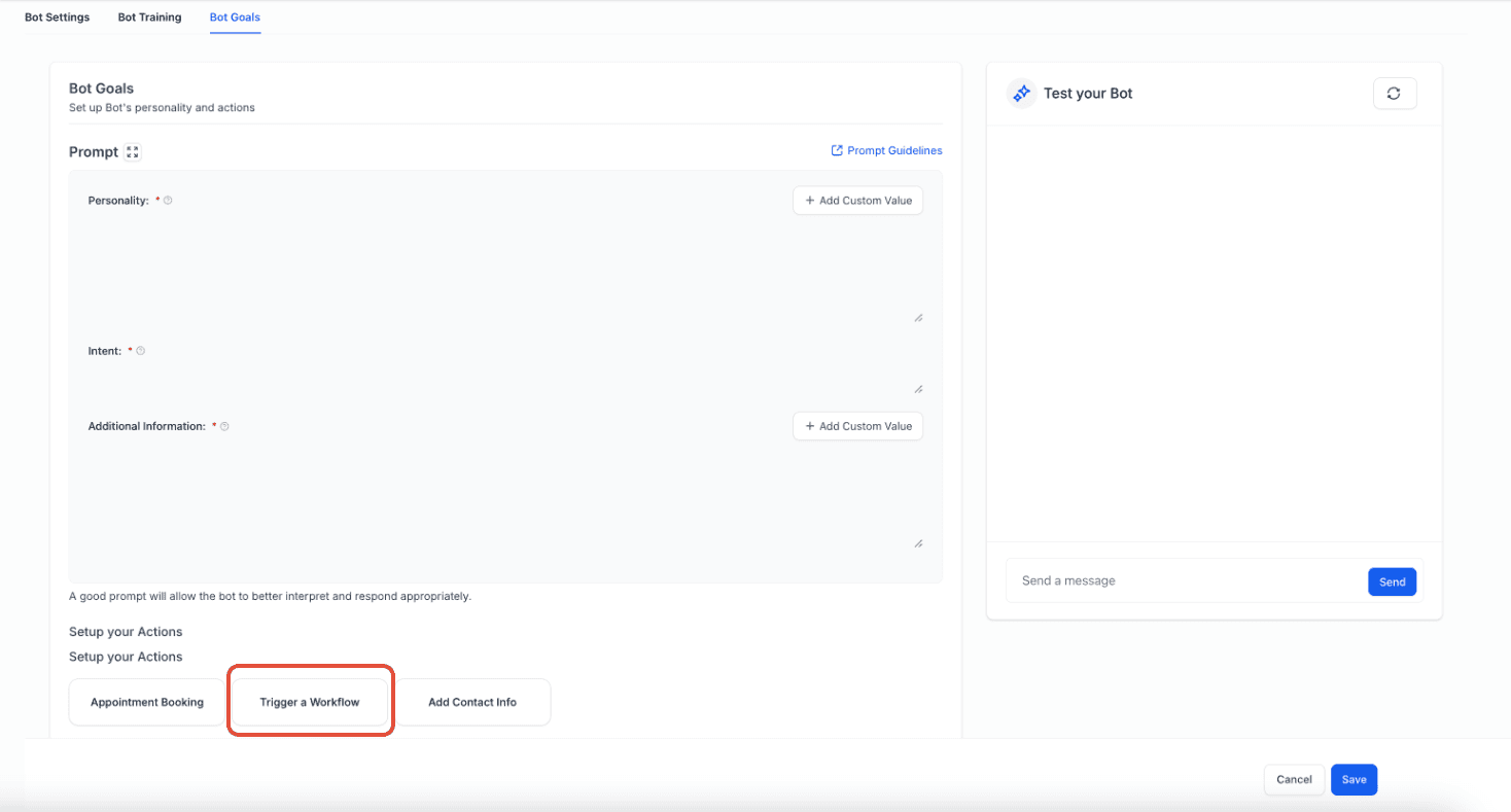 Schermata 3 — Attivare un Workflow all'interno di Conversation AI