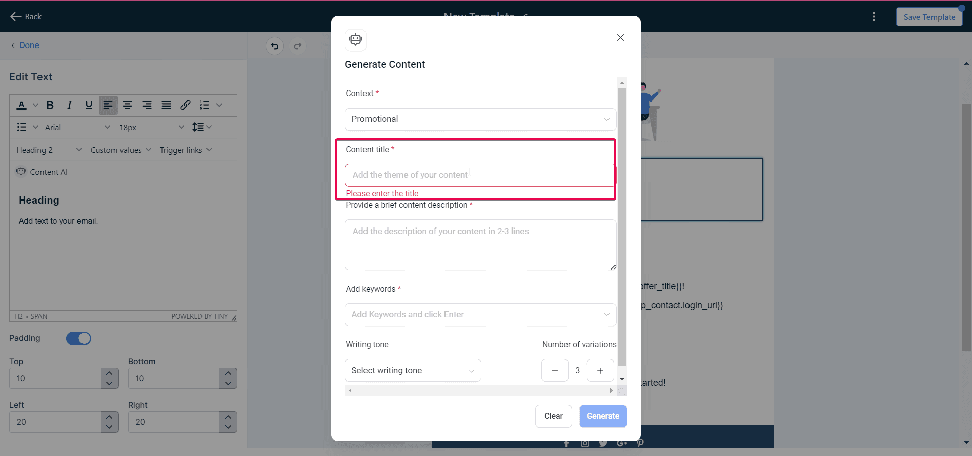 Schermata 8 — Come creare Email con Content AI?