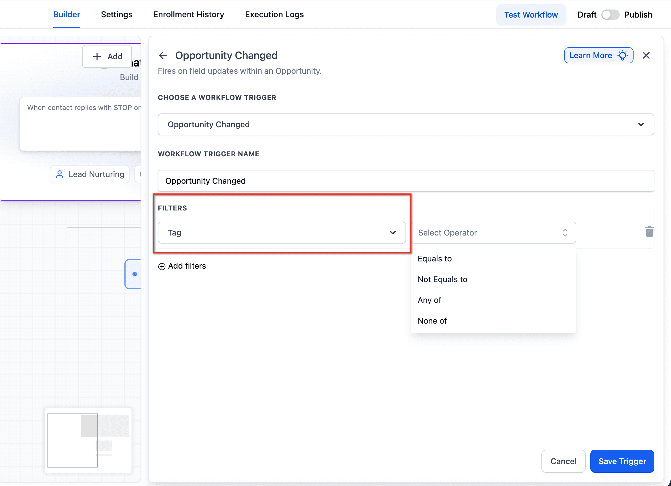 Schermata 6 — Workflow Trigger - Pipeline Stage Changed