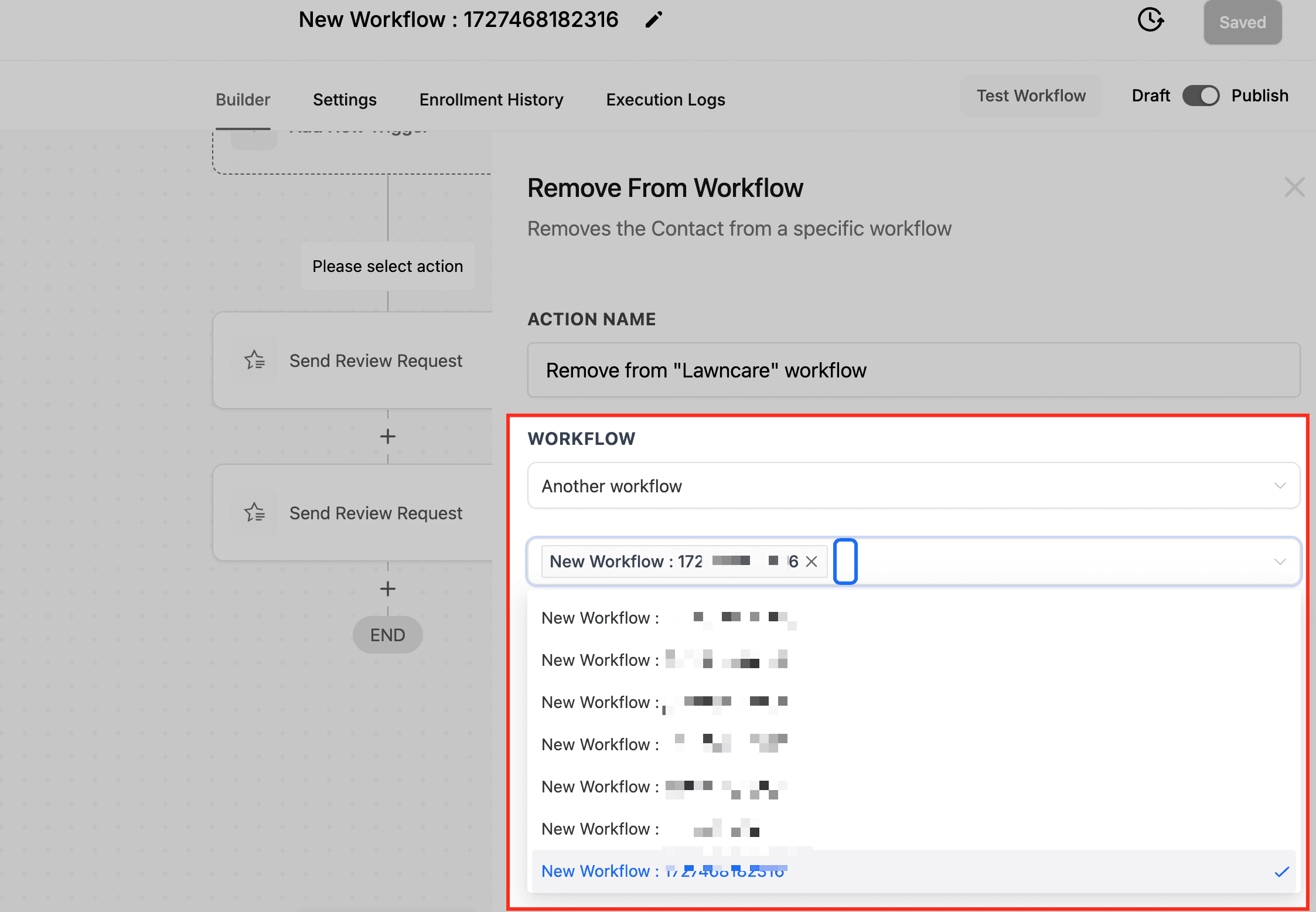 Schermata 6 — Azione Workflow - Rimuovi dal Workflow