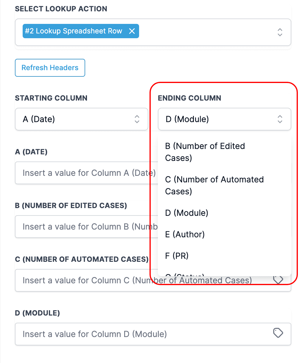 Schermata 29 — Guida all'Azione Workflow Premium Google Sheets