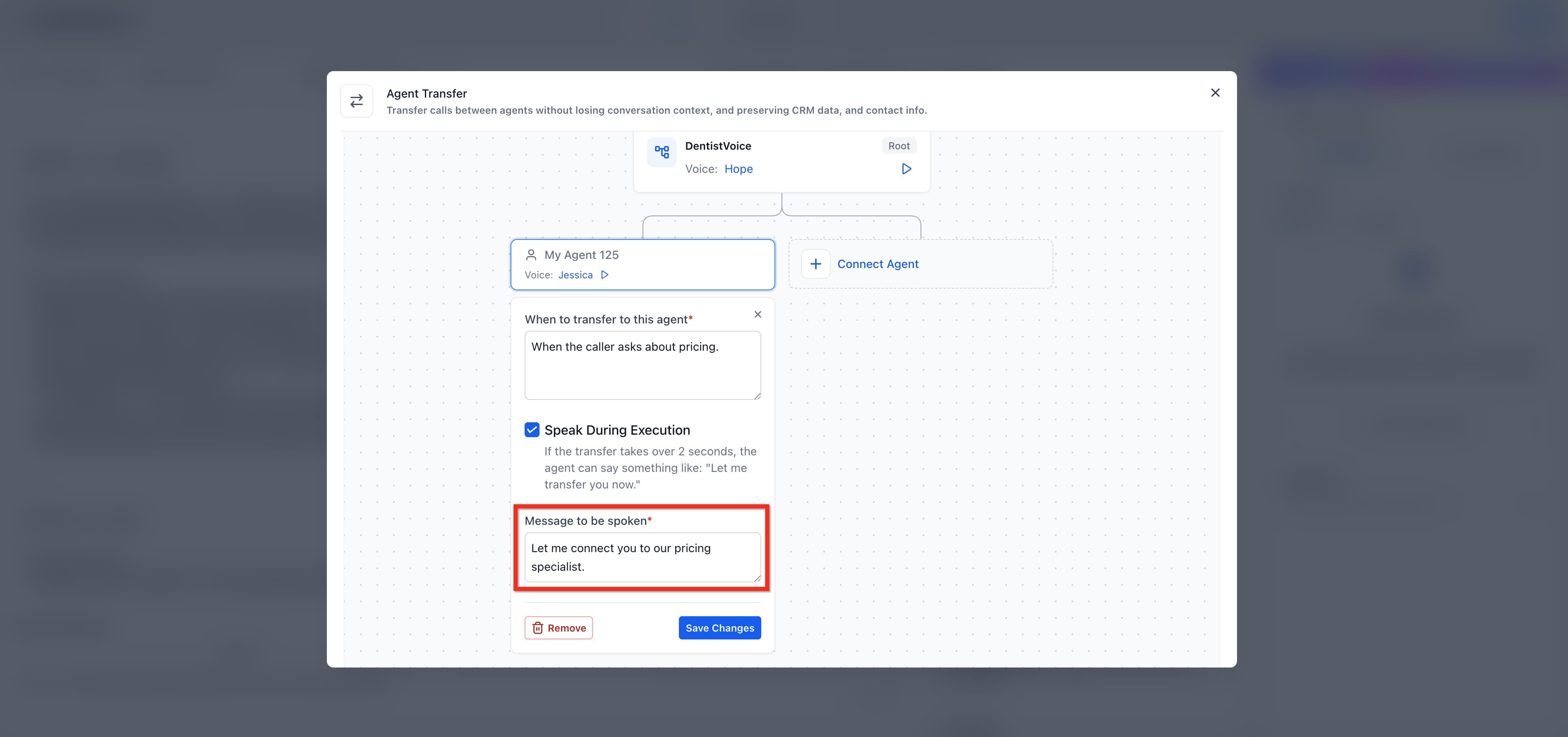 Schermata 12 — Voice AI: Trasferimento tra Agenti