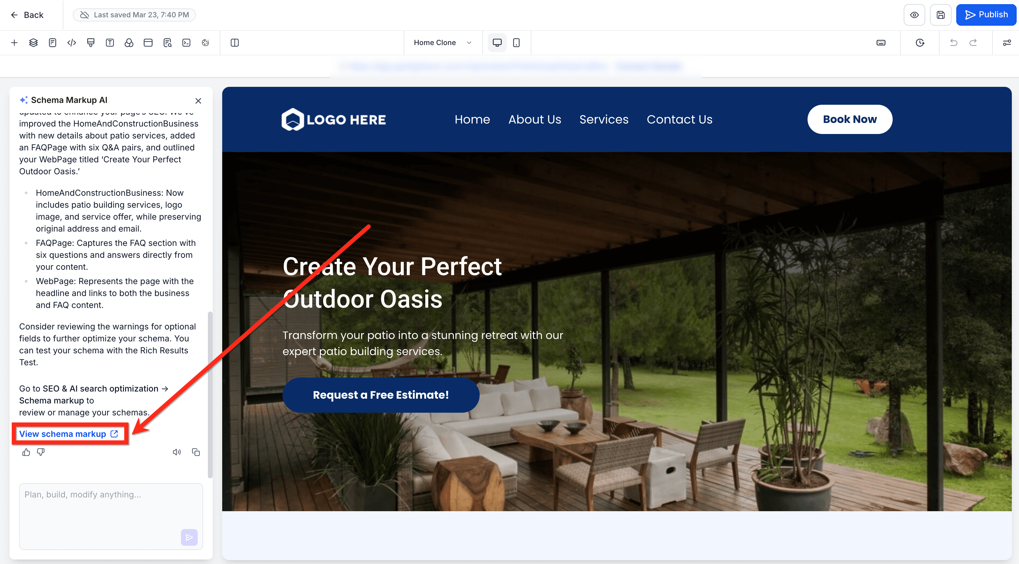 Schermata 8 — Generare Schema Markup con l'AI in Funnel e Siti Web