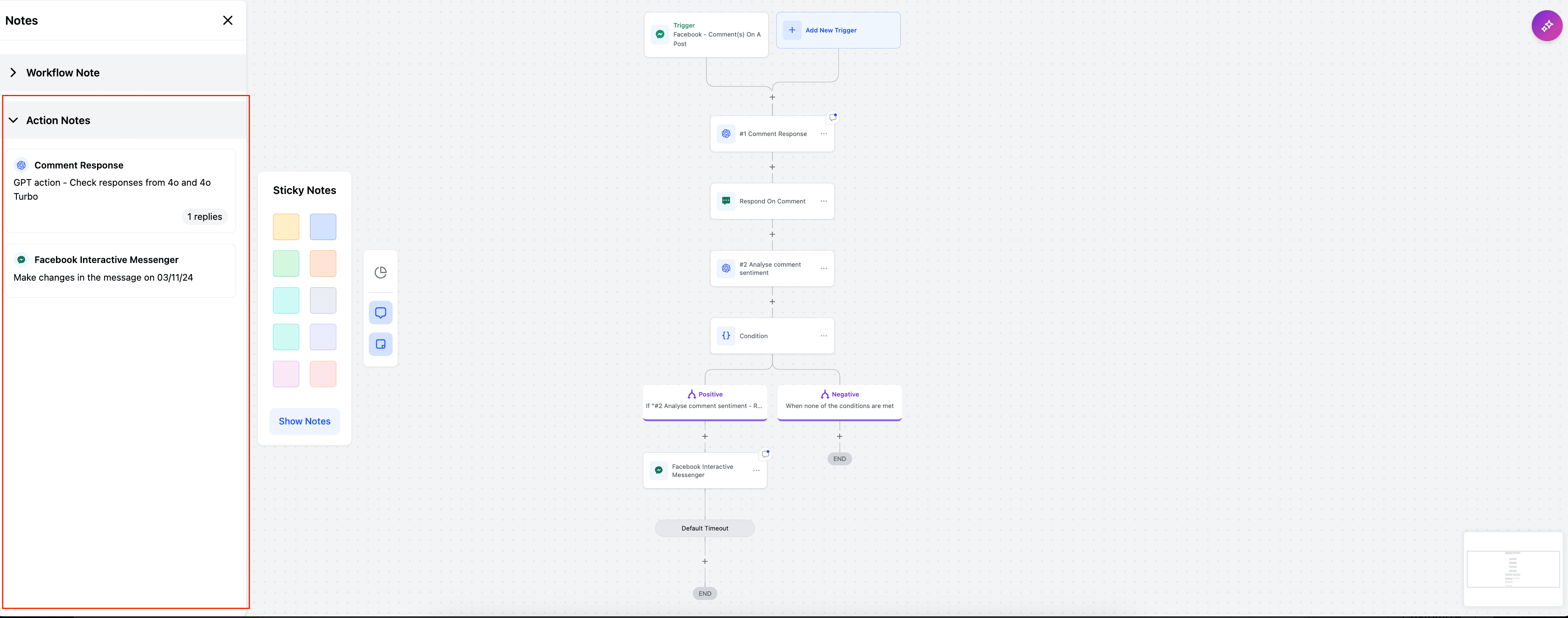 Schermata 8 — Note Workflow, Note Azione e Sticky Notes