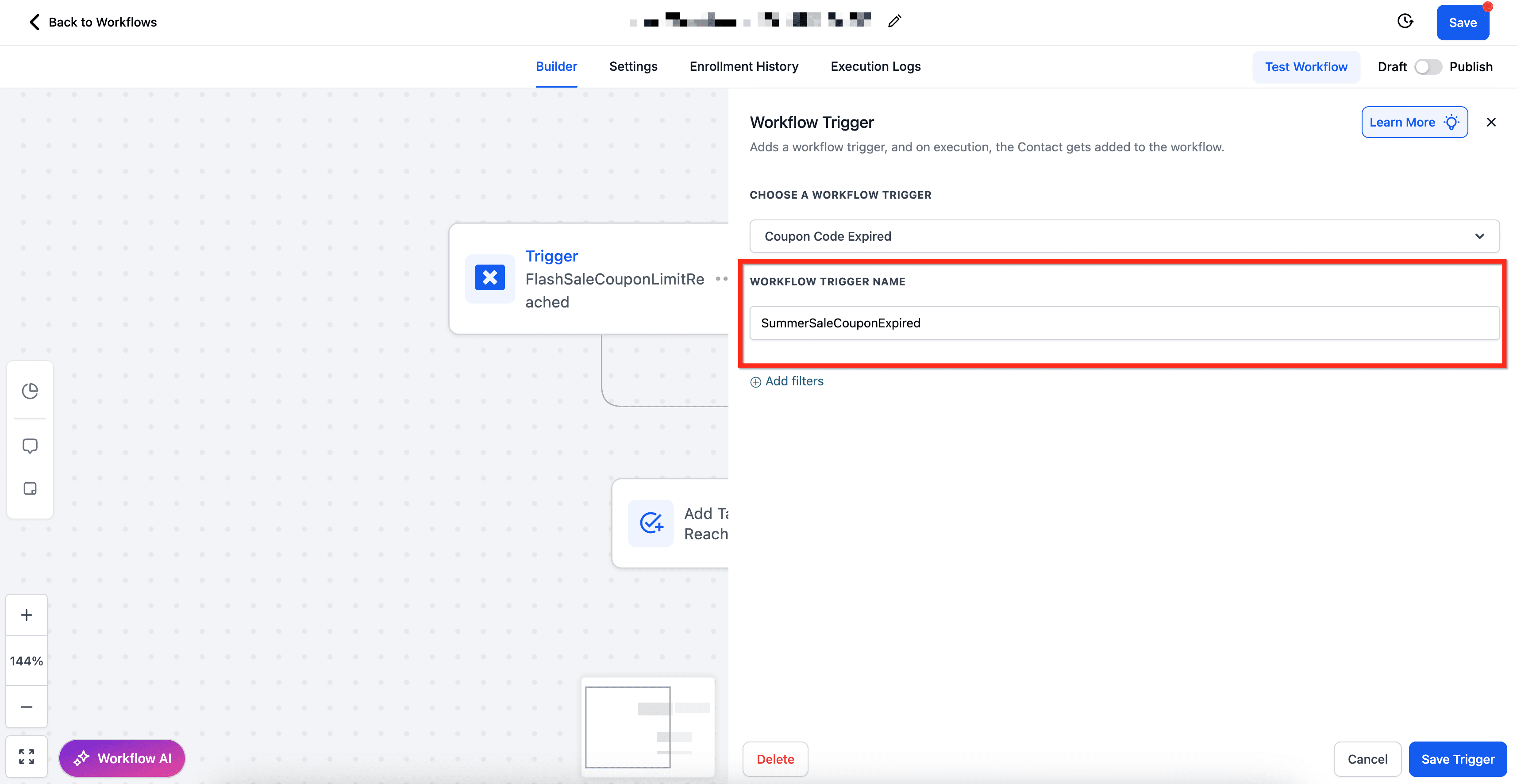 Schermata 3 — Workflow Trigger - Coupon Code Expired