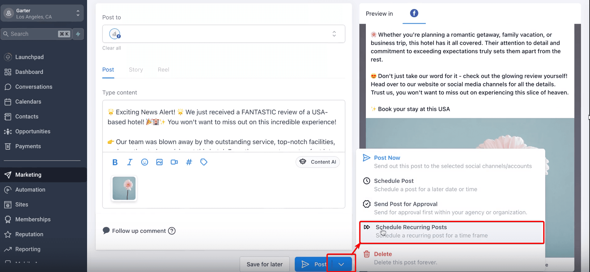 Schermata 5 — Come pubblicare post social ricorrenti con il Social Planner?