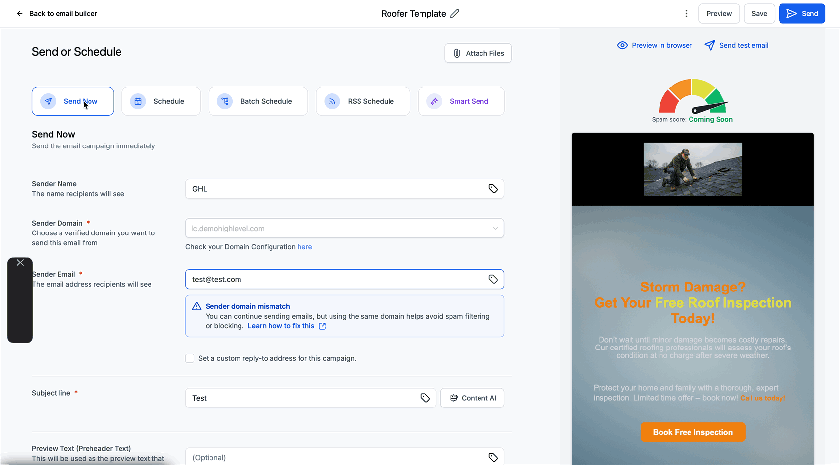 Schermata 6 — Come inviare o pianificare una Email Campaign