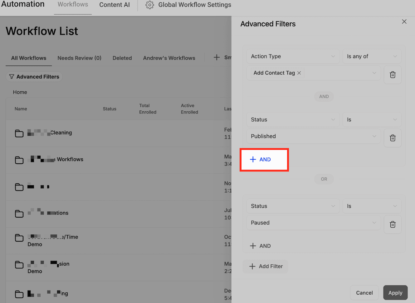 Schermata 6 — Workflow - Filtri Avanzati e Smart List