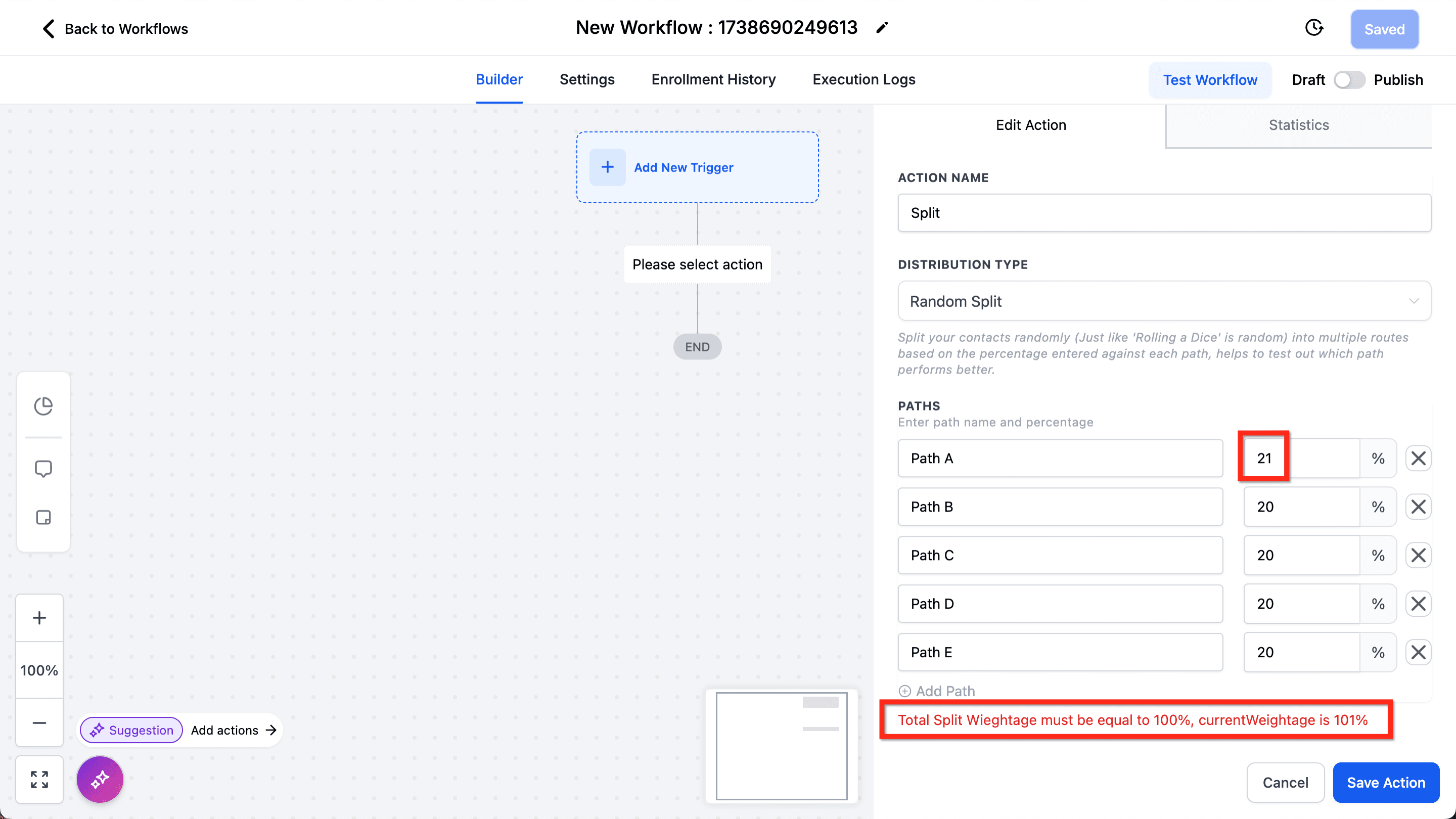 Schermata 4 — Azione Workflow - Split