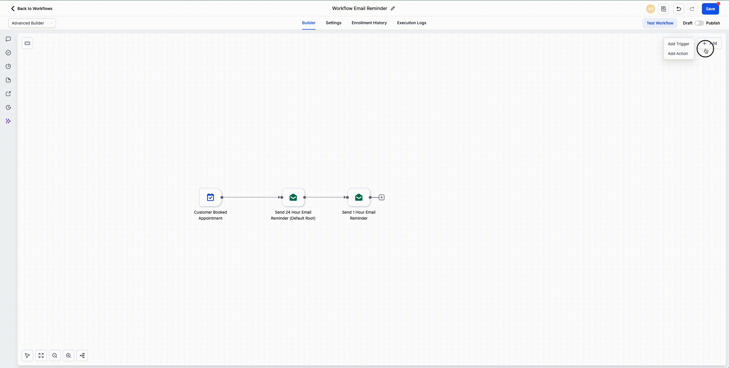 Schermata 7 — Advanced Builder per i Workflow