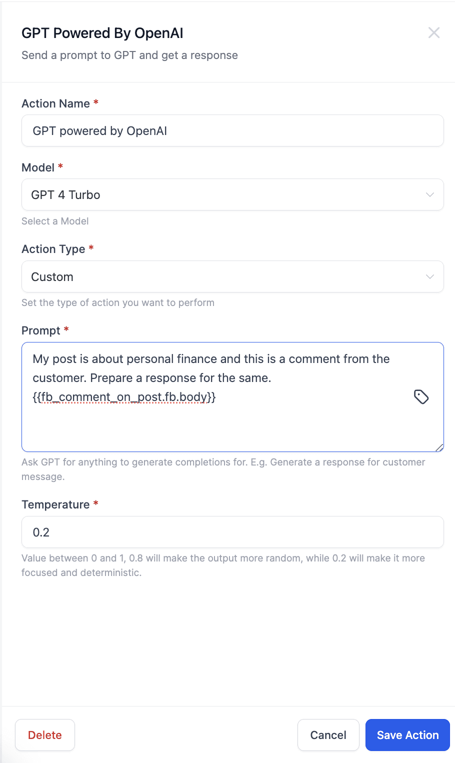 Schermata 1 — Commenti Facebook + AI nel Workflow