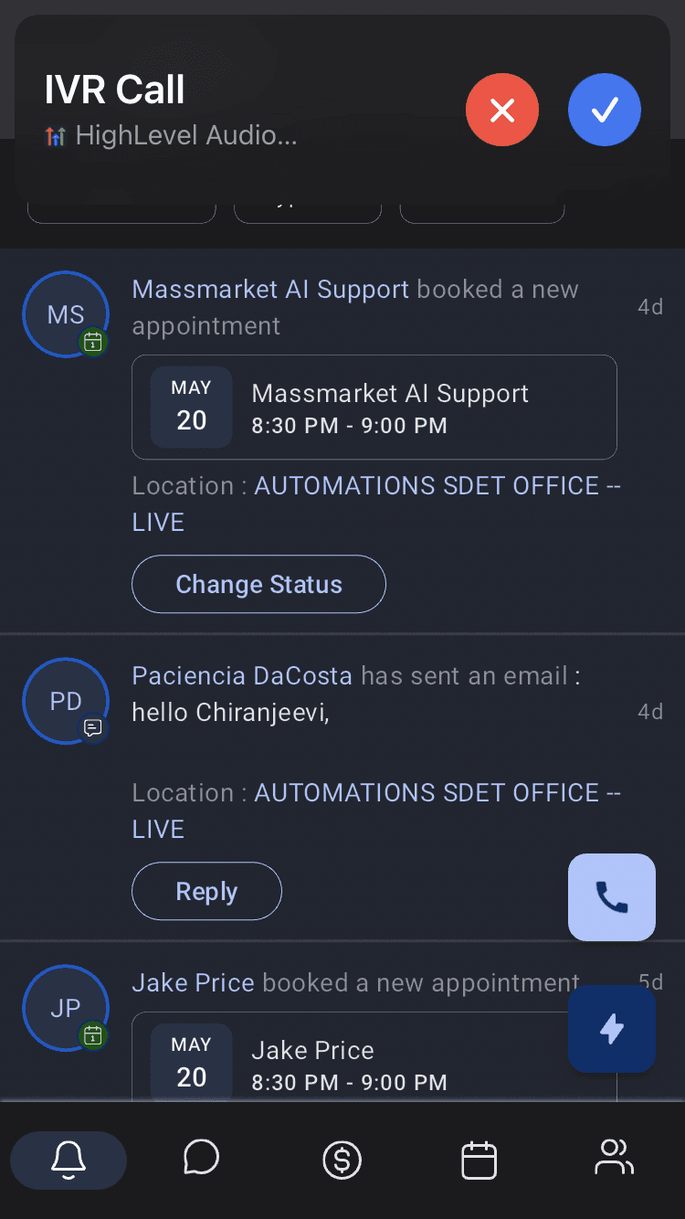 Schermata 3 — Chiamata in-app per IVR