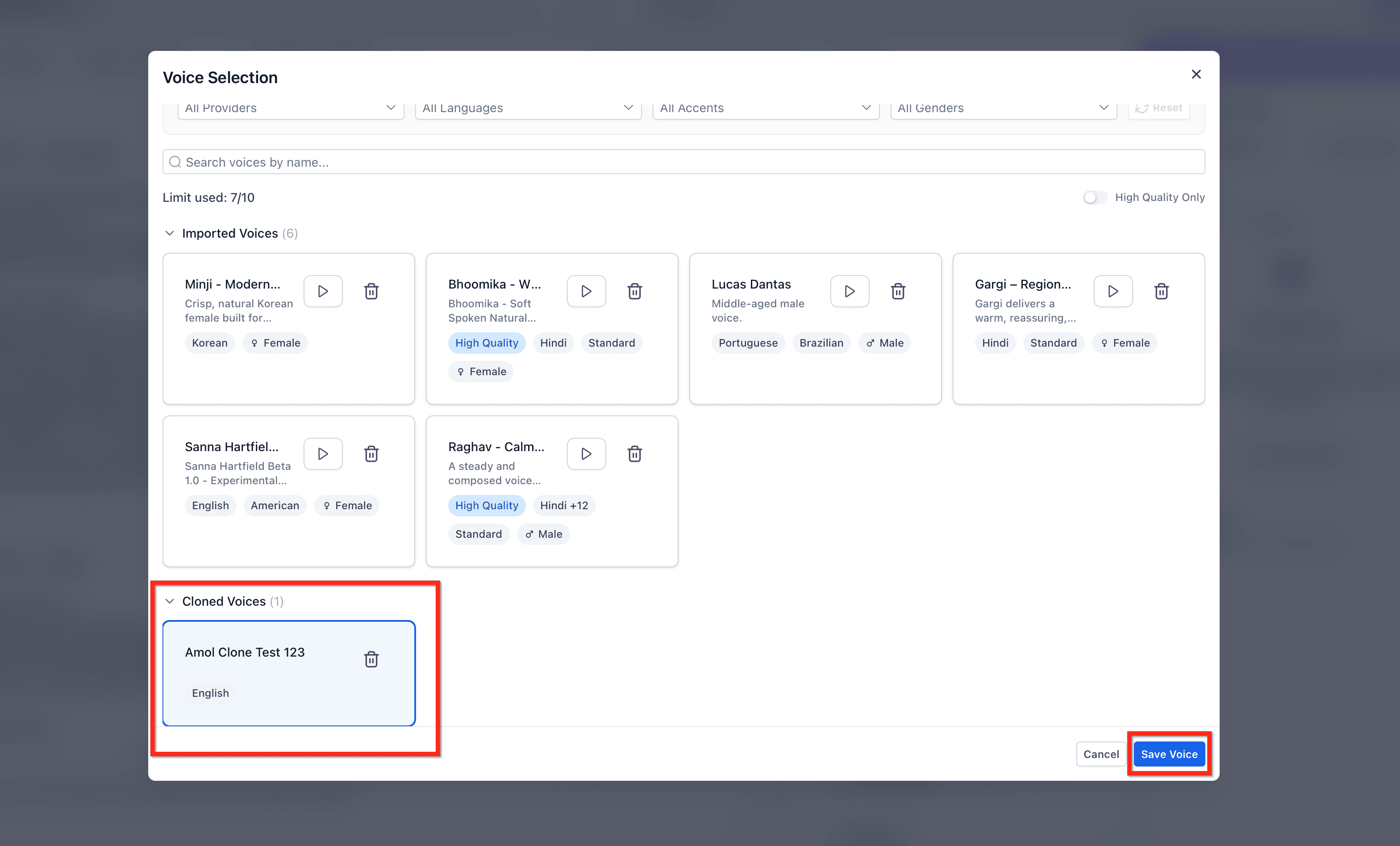 Schermata 7 — Crea e usa il Clone Vocale con Voice AI