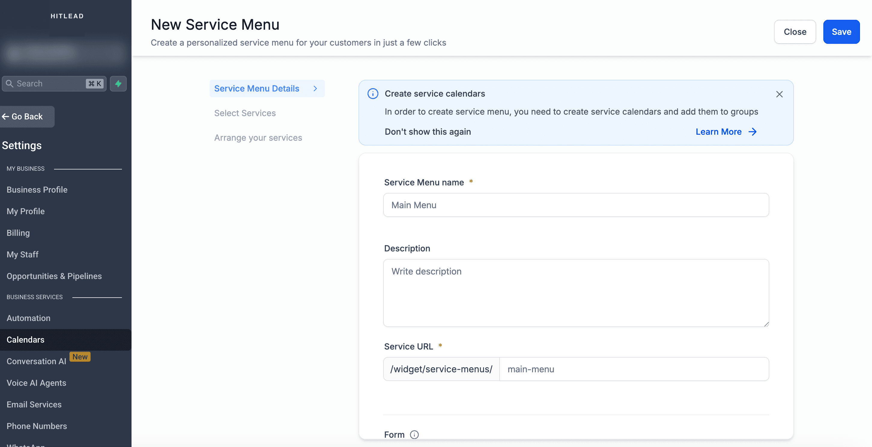 Schermata 3 — Come Creare Menu di Servizi per i Calendari