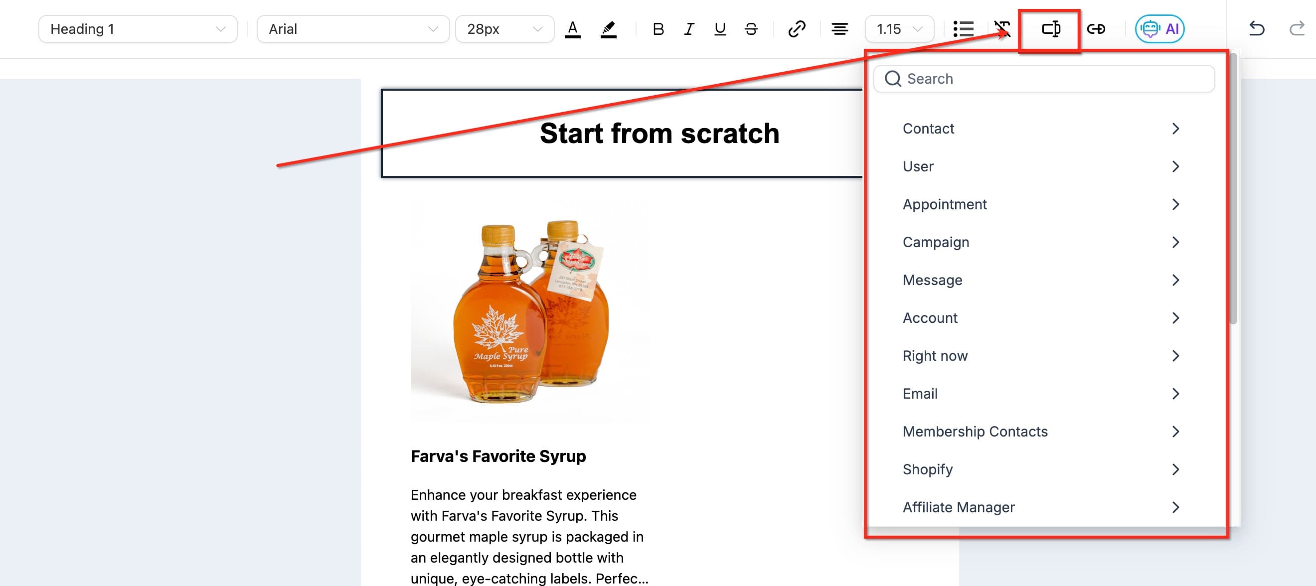 Schermata 46 — Come usare l'Email Builder e il suo Editor Inline