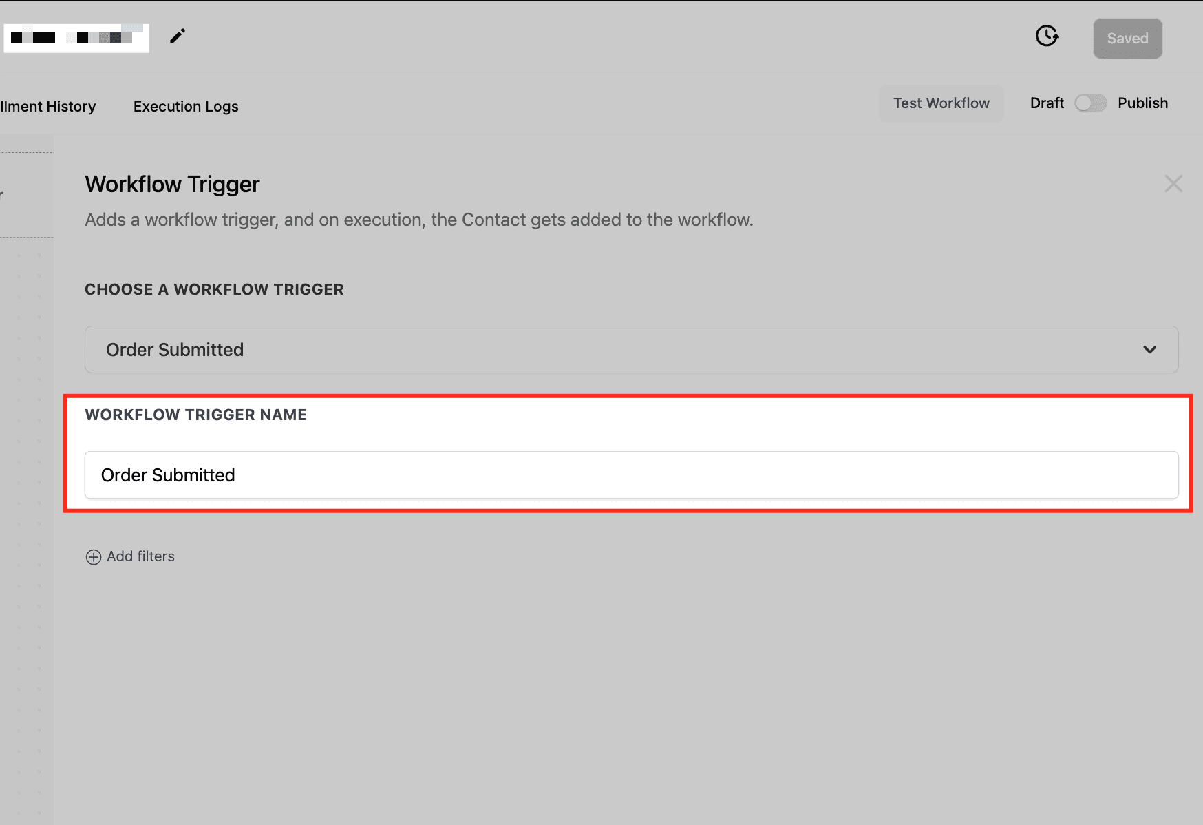 Schermata 3 — Workflow Trigger - Order Submitted