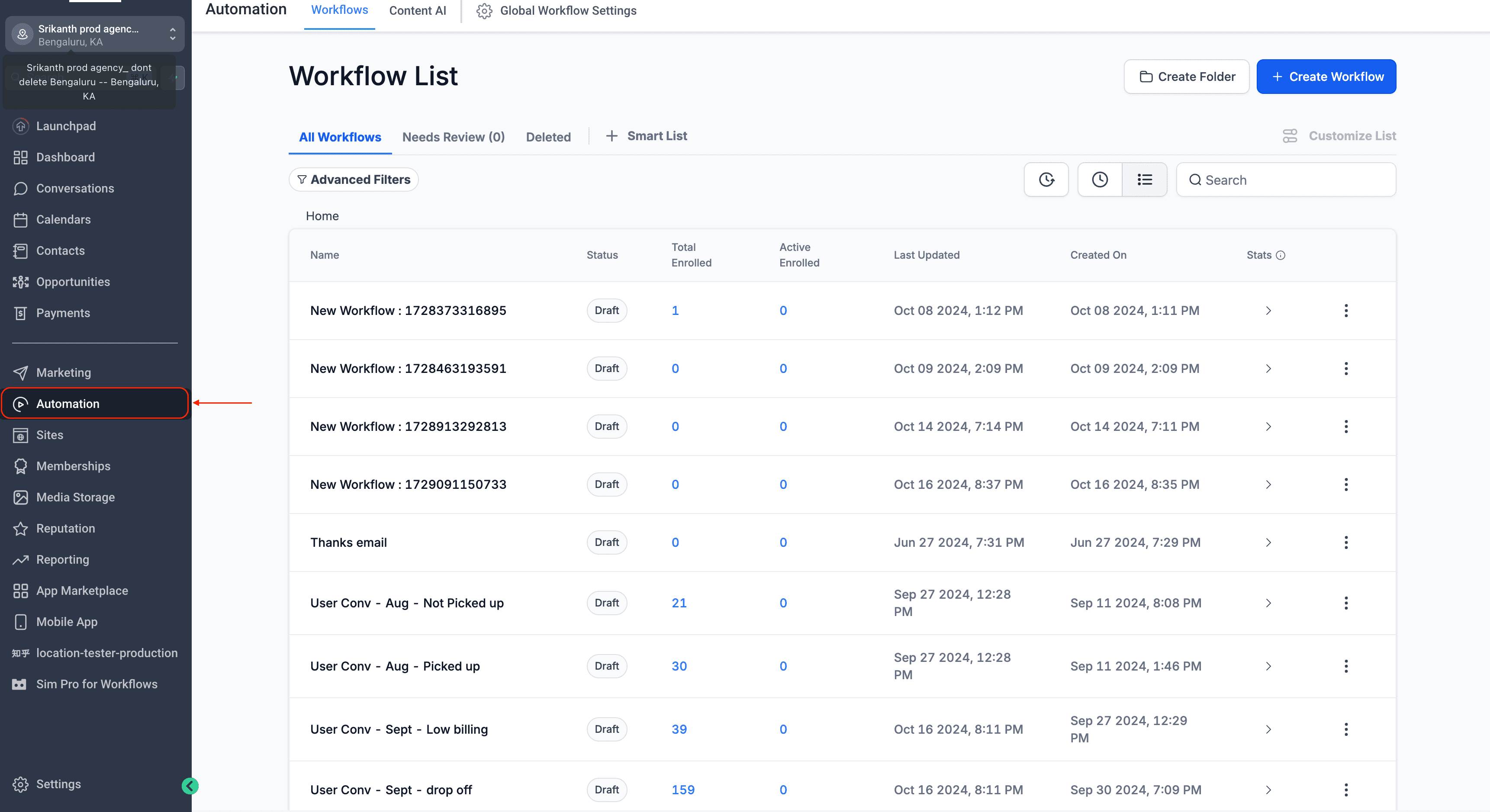 Schermata 1 — Statistiche complete del Workflow