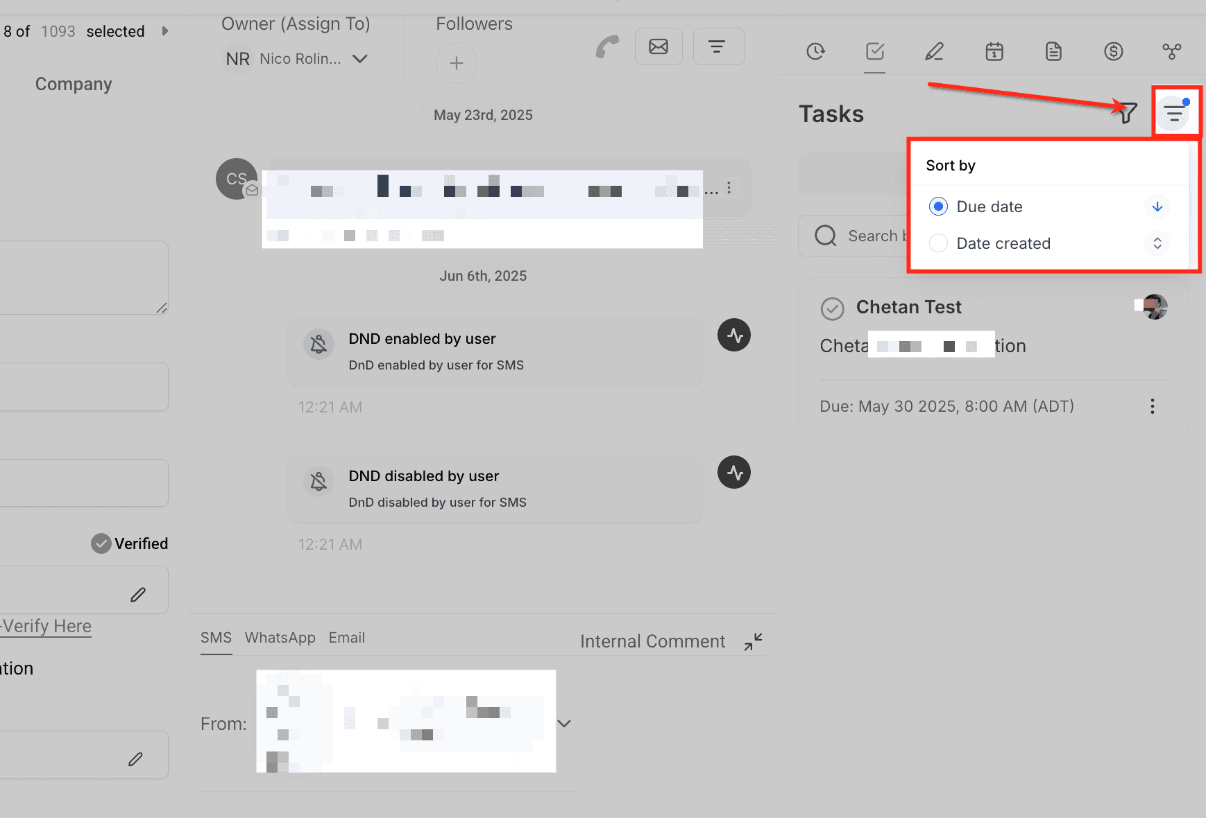 Schermata 4 — Gestione Unificata dei Task tra Contatti e Opportunità