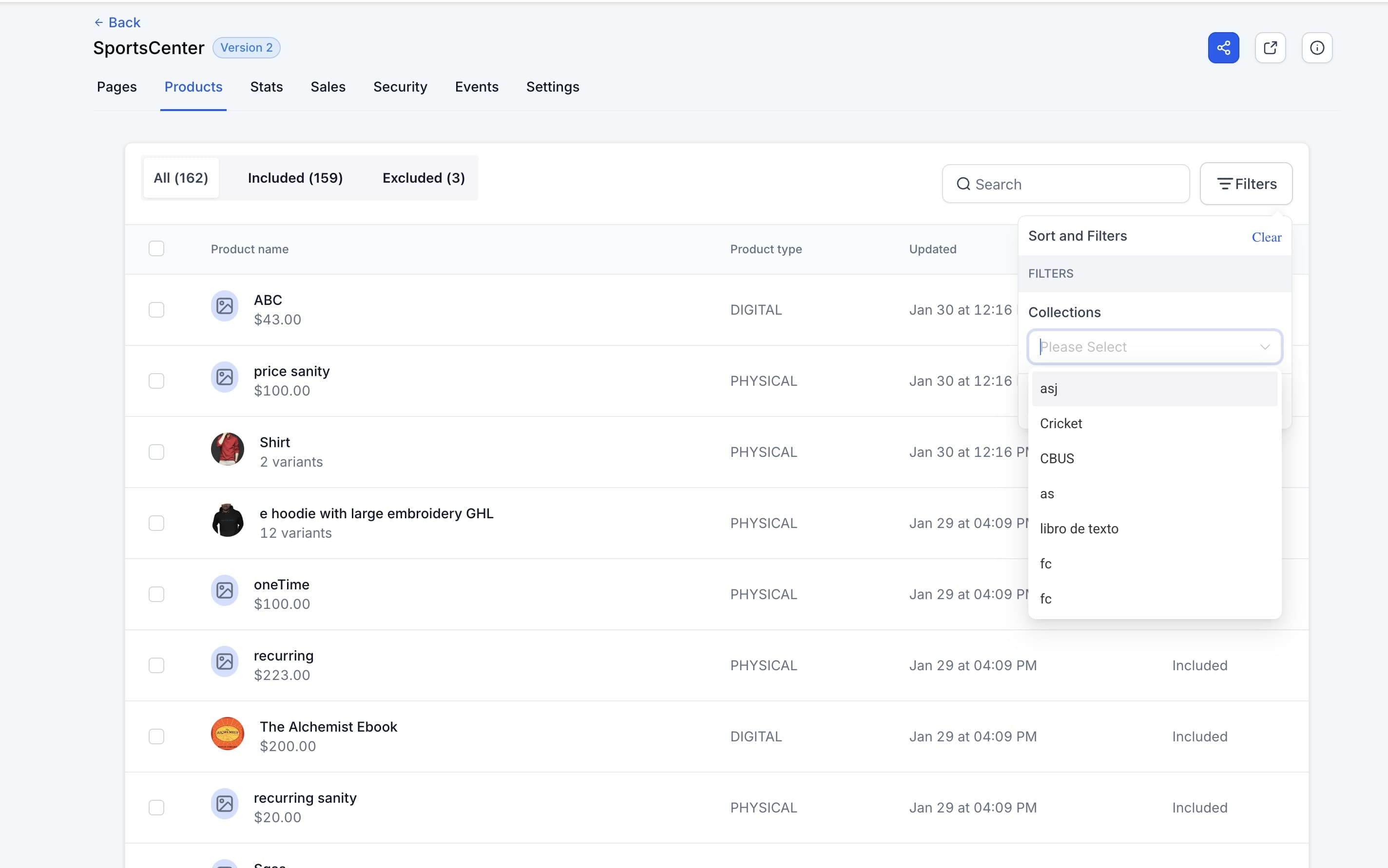 Schermata 6 — Come selezionare o filtrare i prodotti per Store Ecommerce?