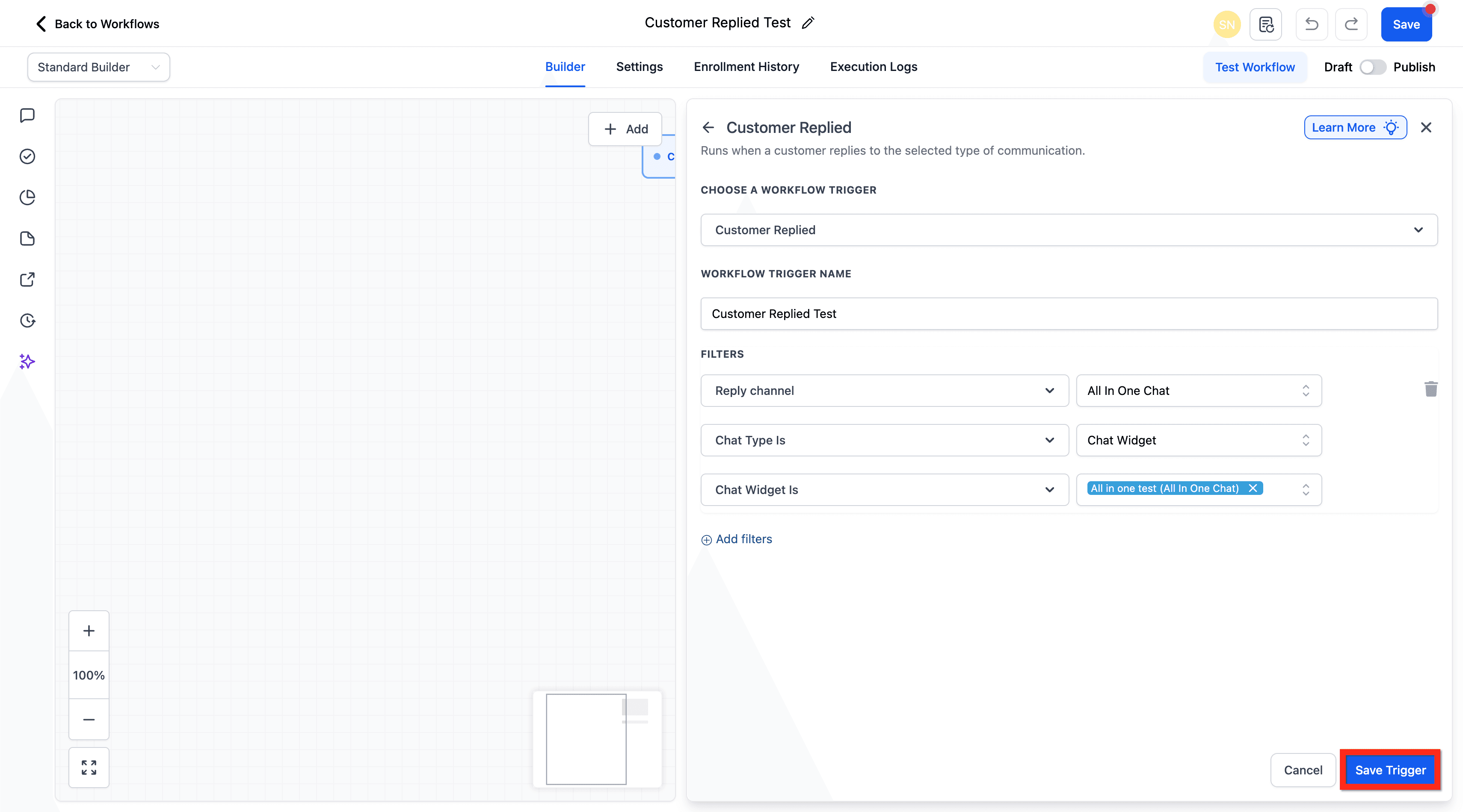 Schermata 7 — Workflow Trigger - Customer Replied