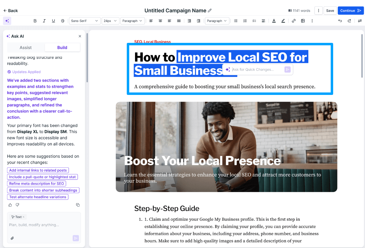 Schermata 4 — Crea articoli del blog con l'AI