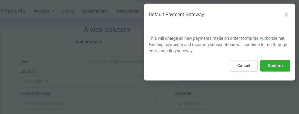 Schermata 6 — Integrazione Authorize.net per l'elaborazione dei pagamenti