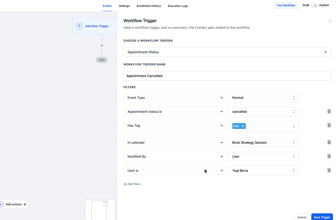 Schermata 6 — Workflow Trigger - Stato Appuntamento