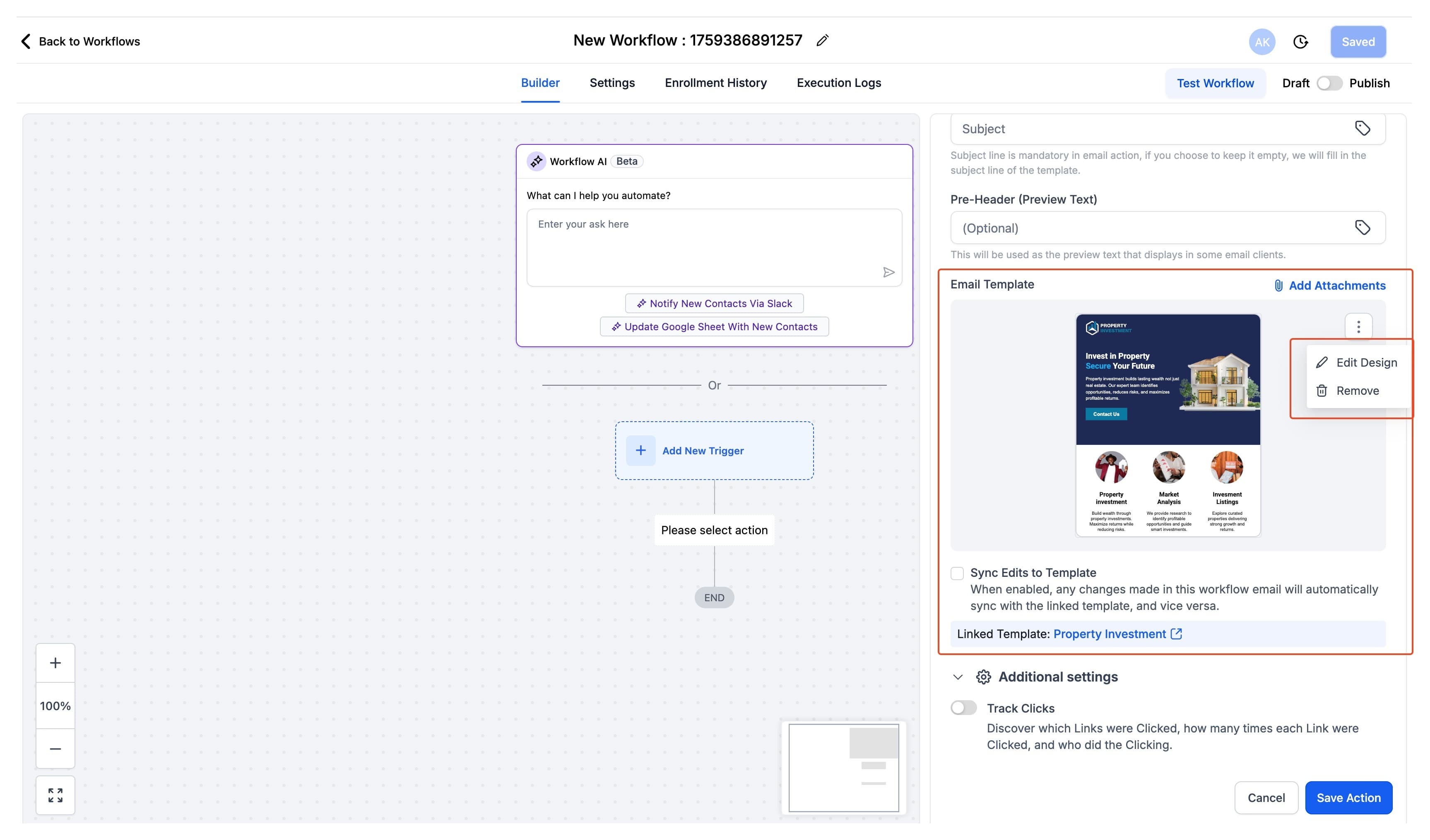 Schermata 5 — Nuova UI per le Azioni Email nei Workflow
