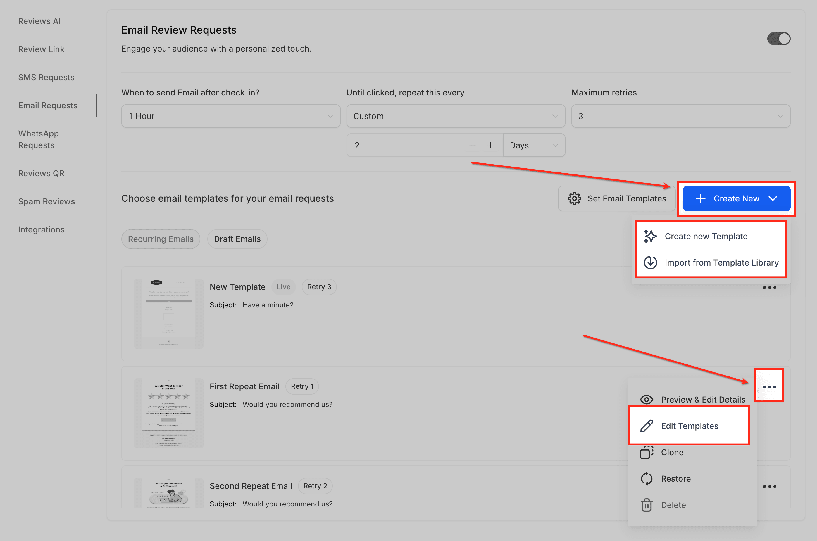 Schermata 14 — Come personalizzare i messaggi di richiesta recensione (SMS/Email)