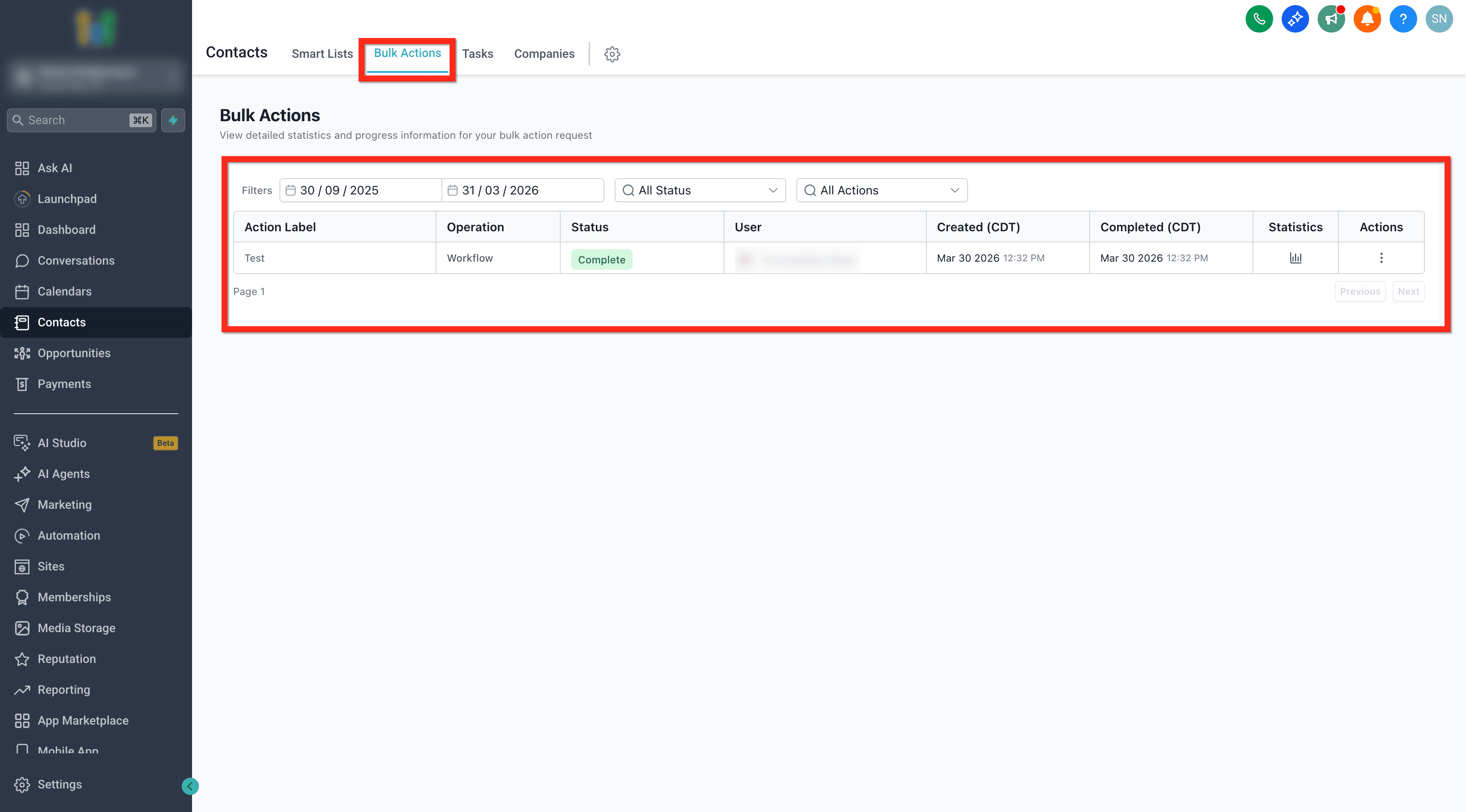 Schermata 10 — Come aggiungere Contatti in blocco a un Workflow