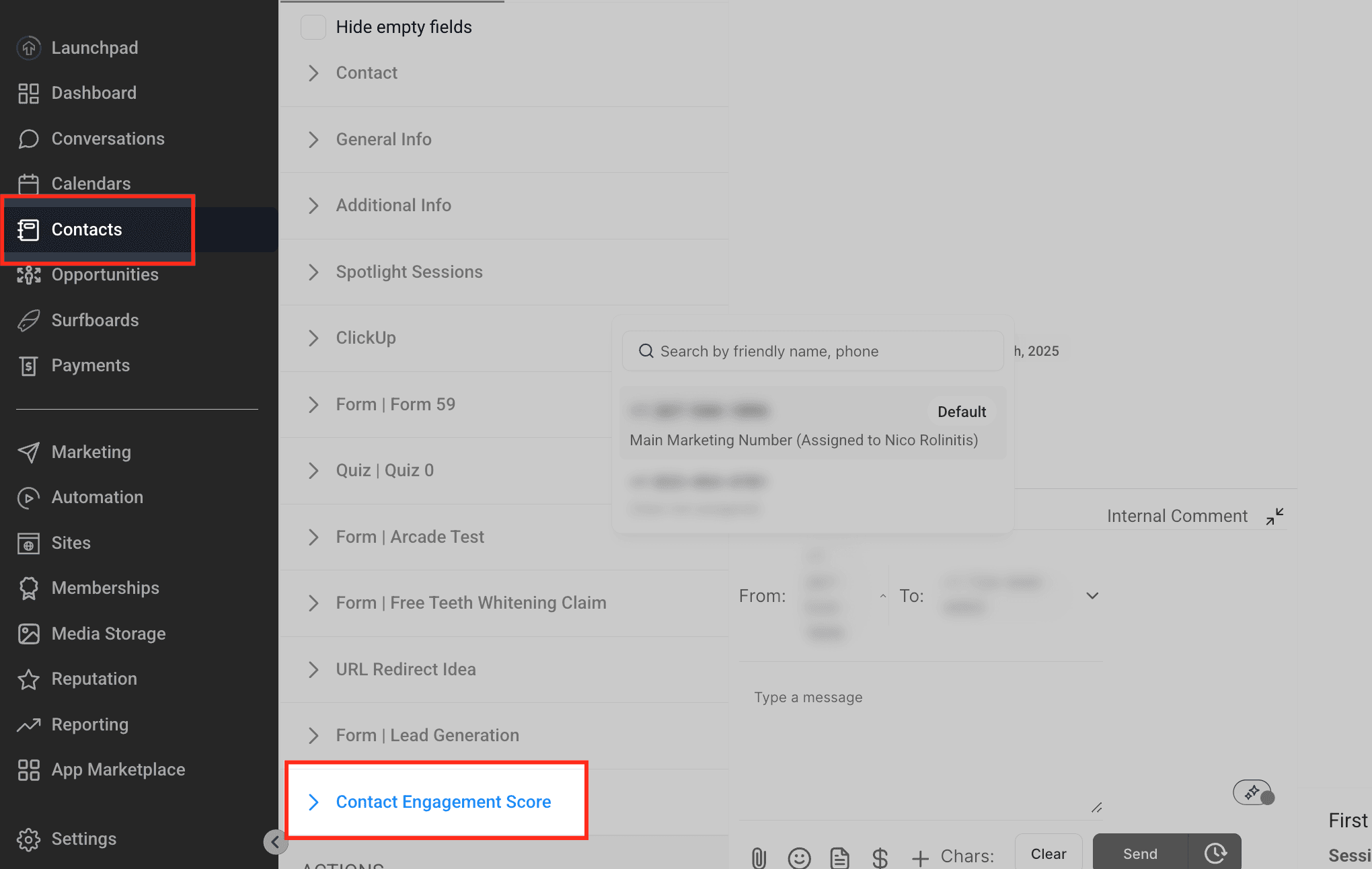 Schermata 1 — Punteggio di Engagement del Contatto
