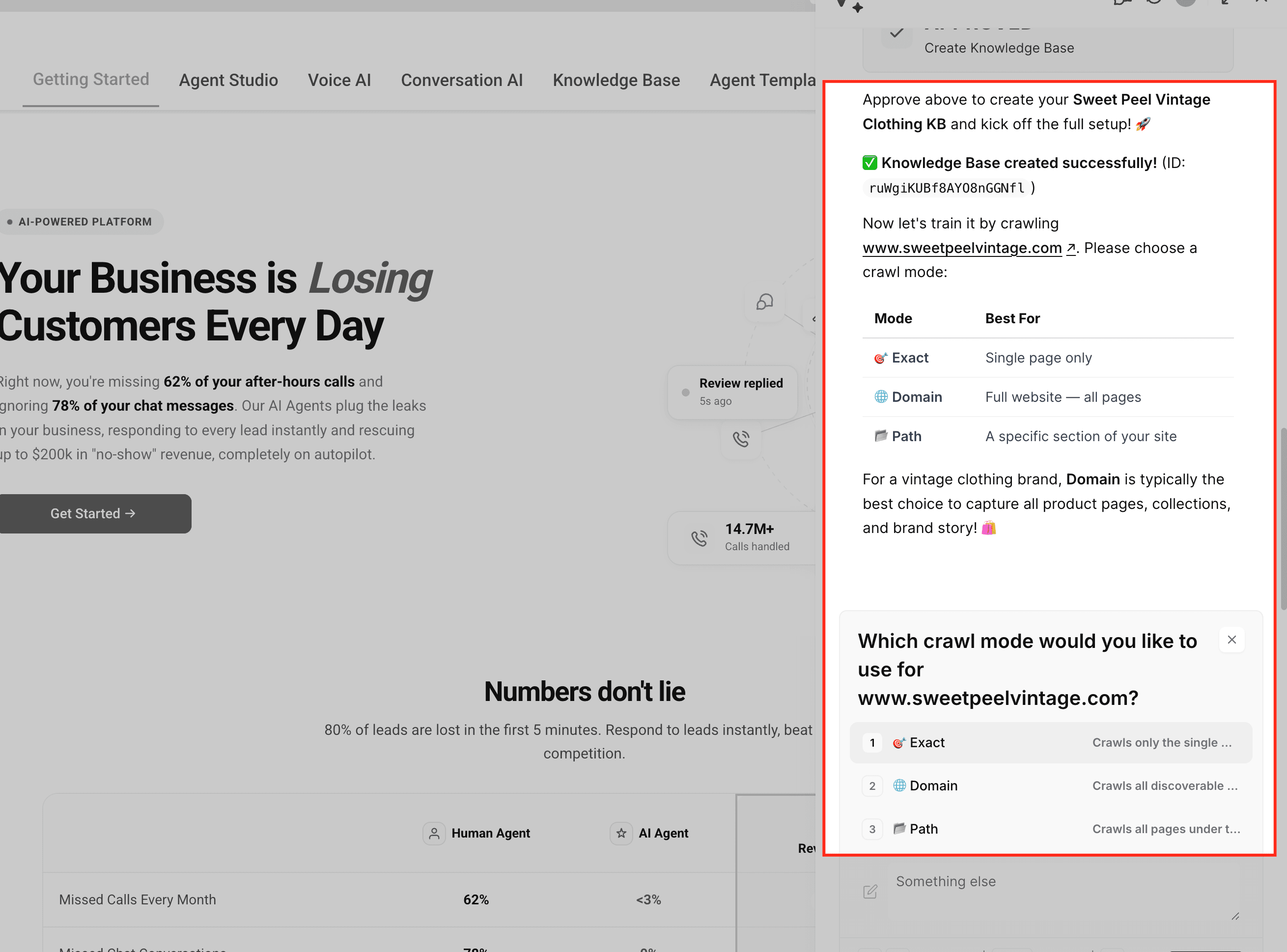 Schermata 4 — Creare e collegare Knowledge Base con Ask AI