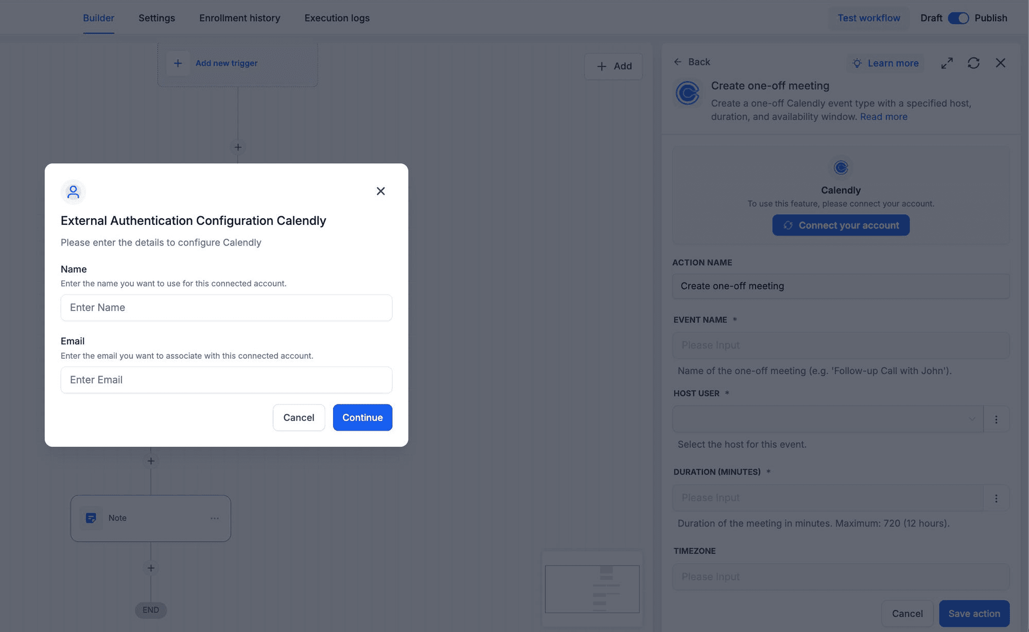 Schermata 1 — Calendly - Azioni e Trigger del Workflow