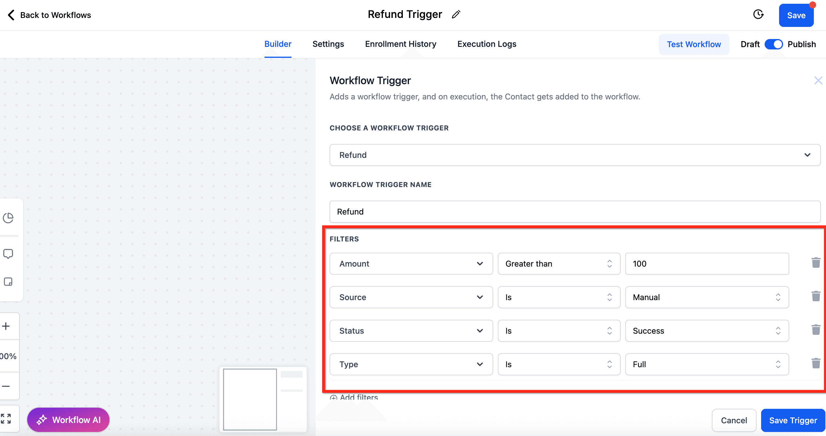Schermata 5 — Trigger Workflow Rimborso in HITLEAD