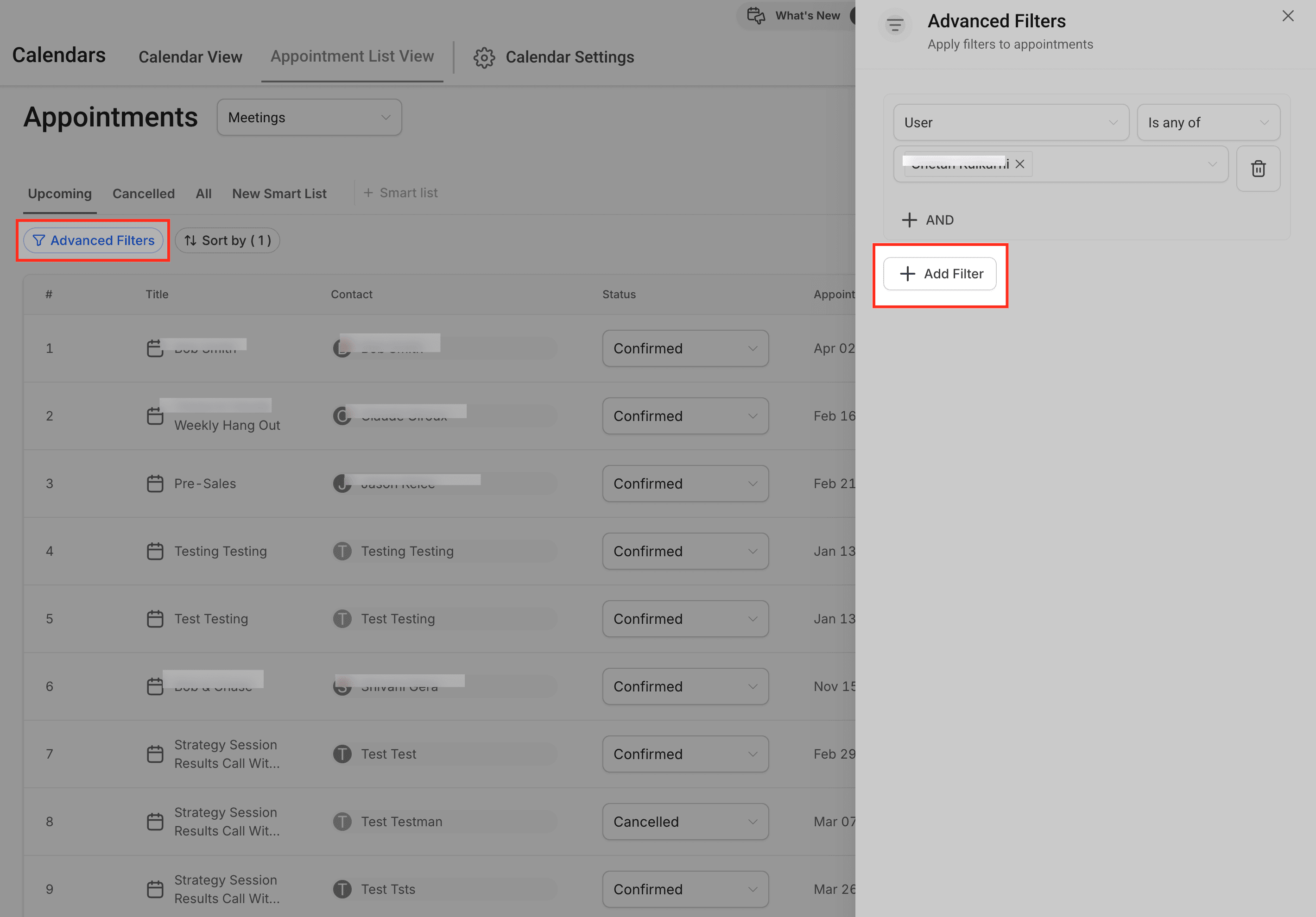 Schermata 8 — Come gestire gli appuntamenti con la Vista Lista Appuntamenti