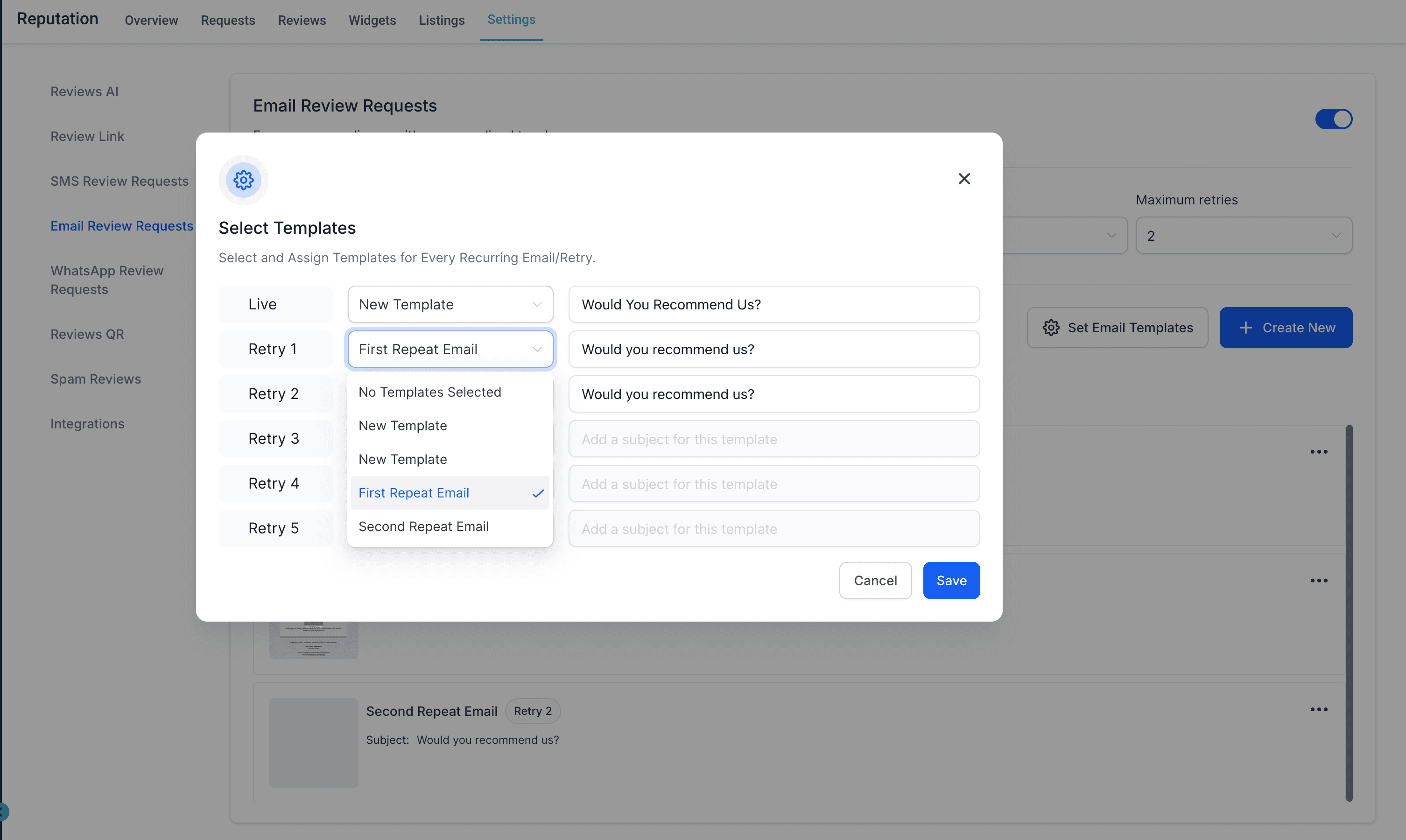 Schermata 2 — Come inviare email ricorrenti con più template email