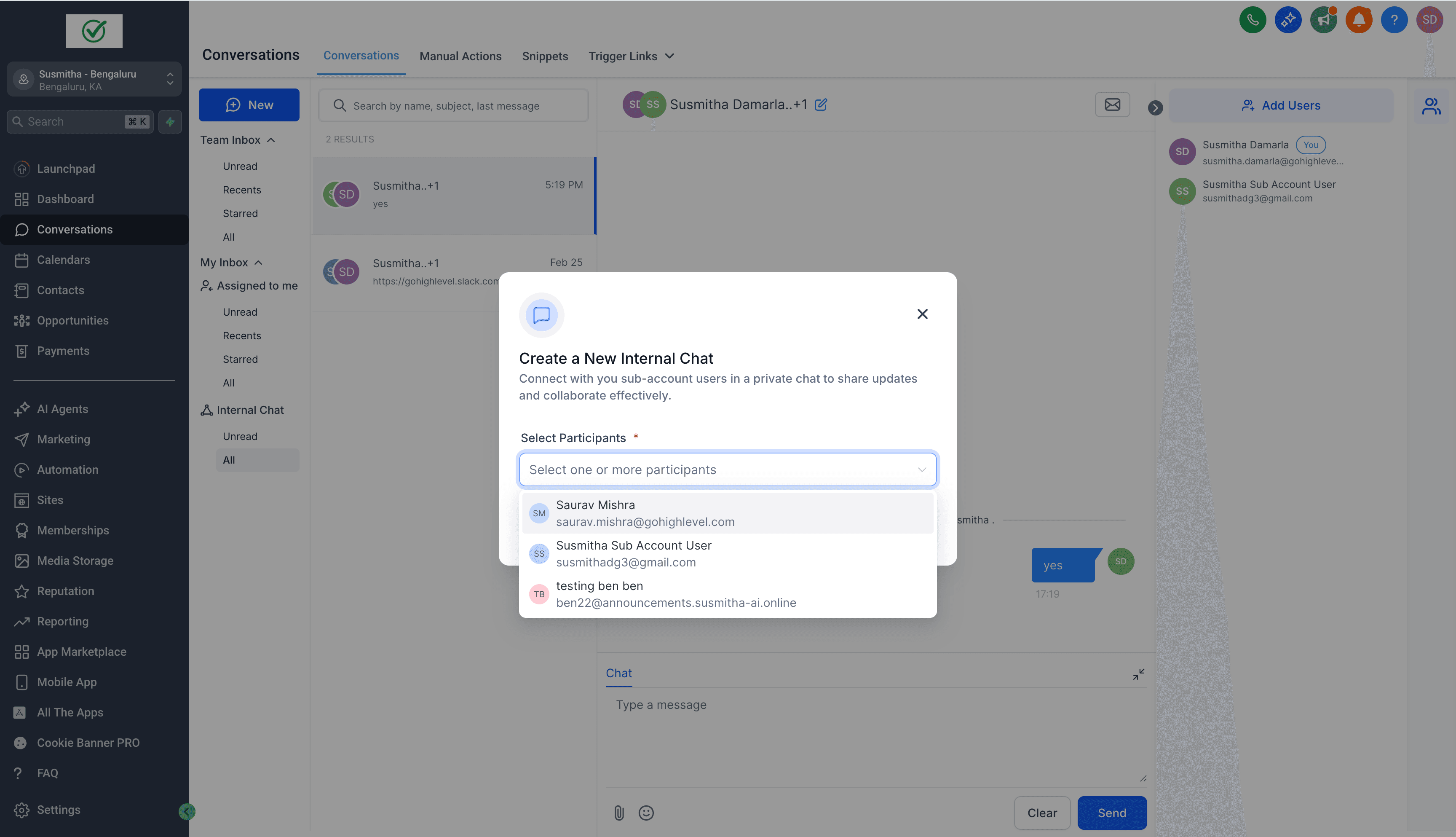 Schermata 2 — Internal Chat: Comunicazione Privata del Team