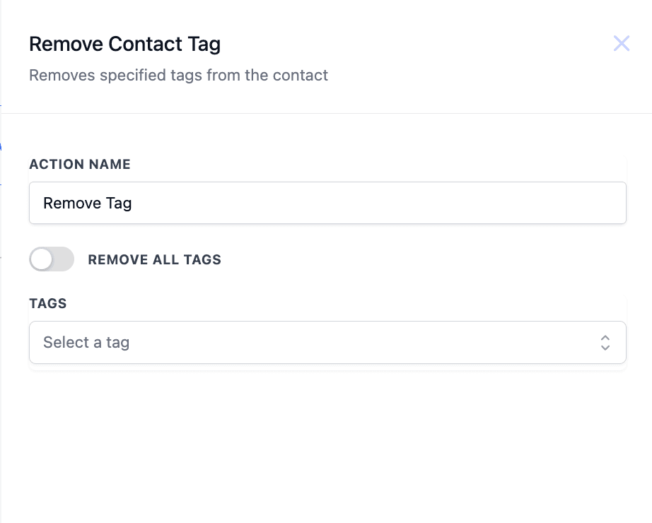 Schermata 1 — Azione Workflow - Rimuovi Tag Contatto
