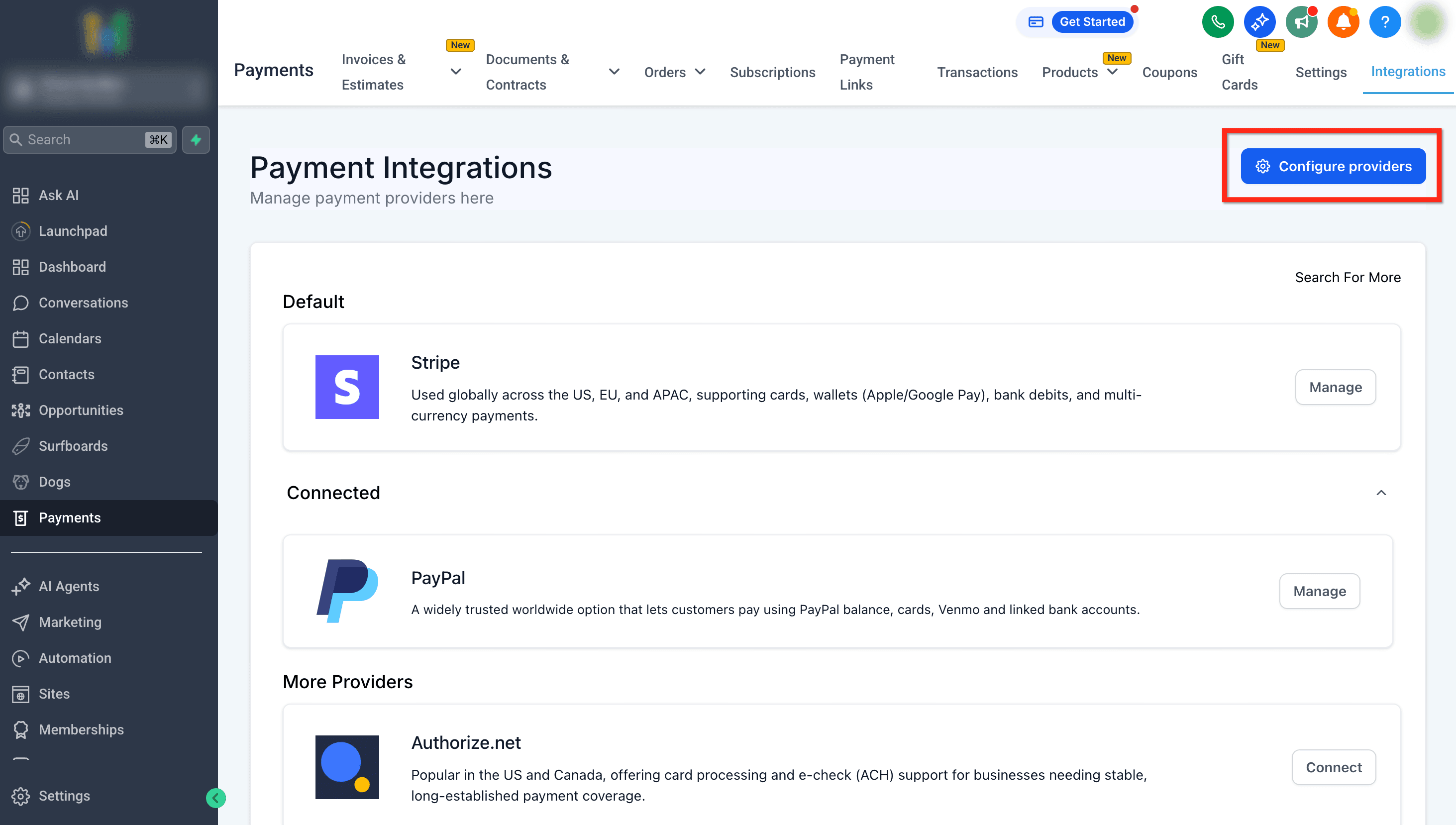 Schermata 5 — Configurare i Provider di Pagamento per Canale