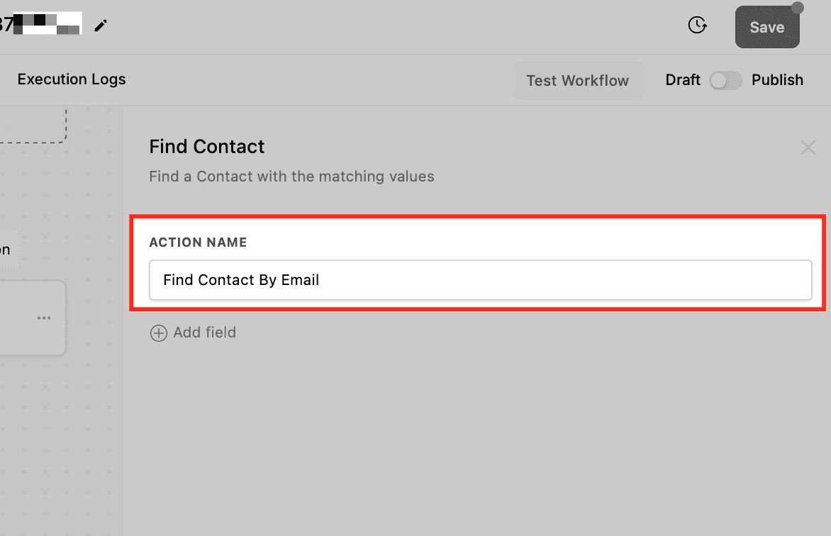 Schermata 3 — Azione Workflow - Trova Contatto