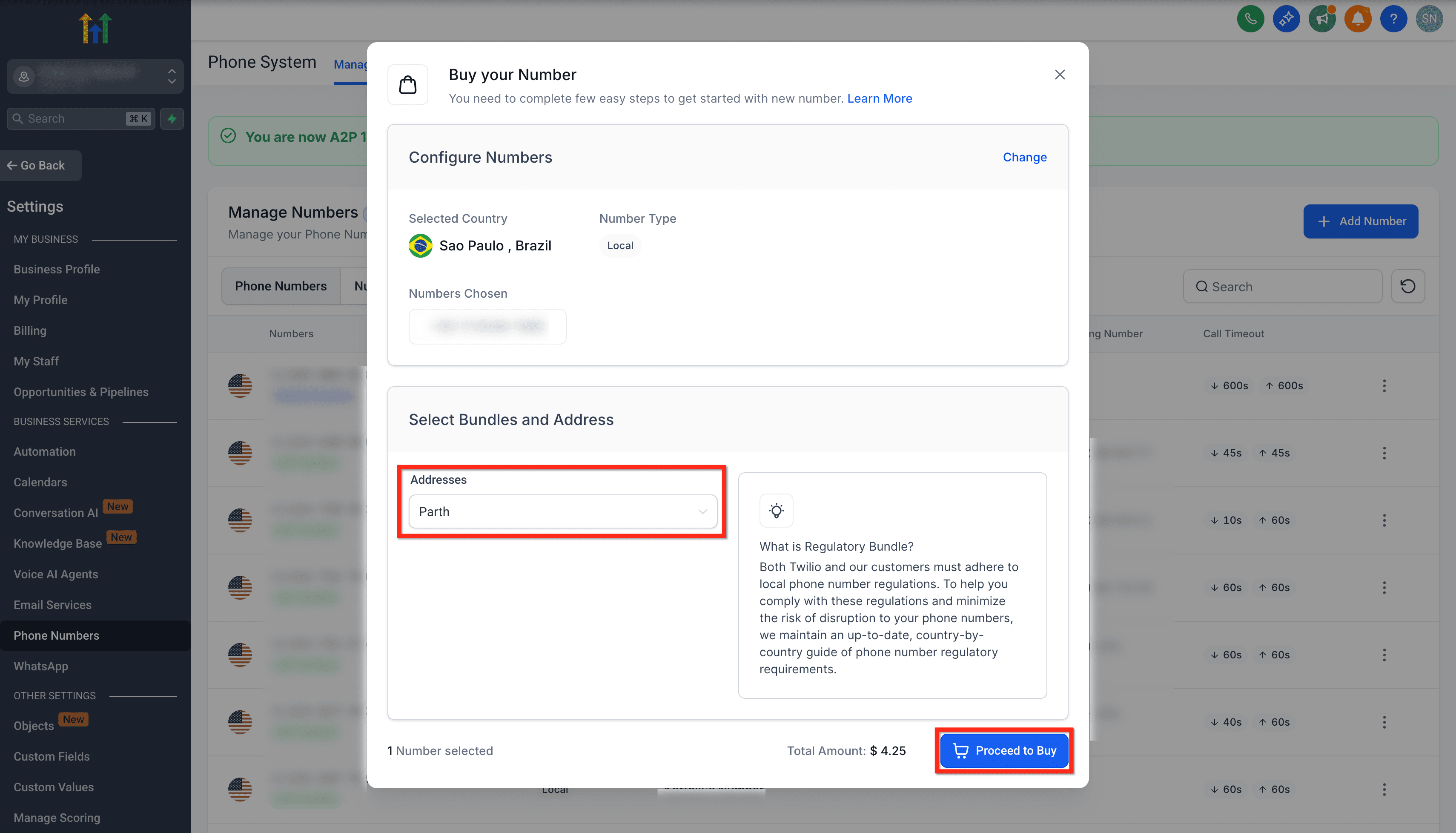Schermata 11 — Creazione di Regulatory Bundle e Indirizzo per i Sub-Account