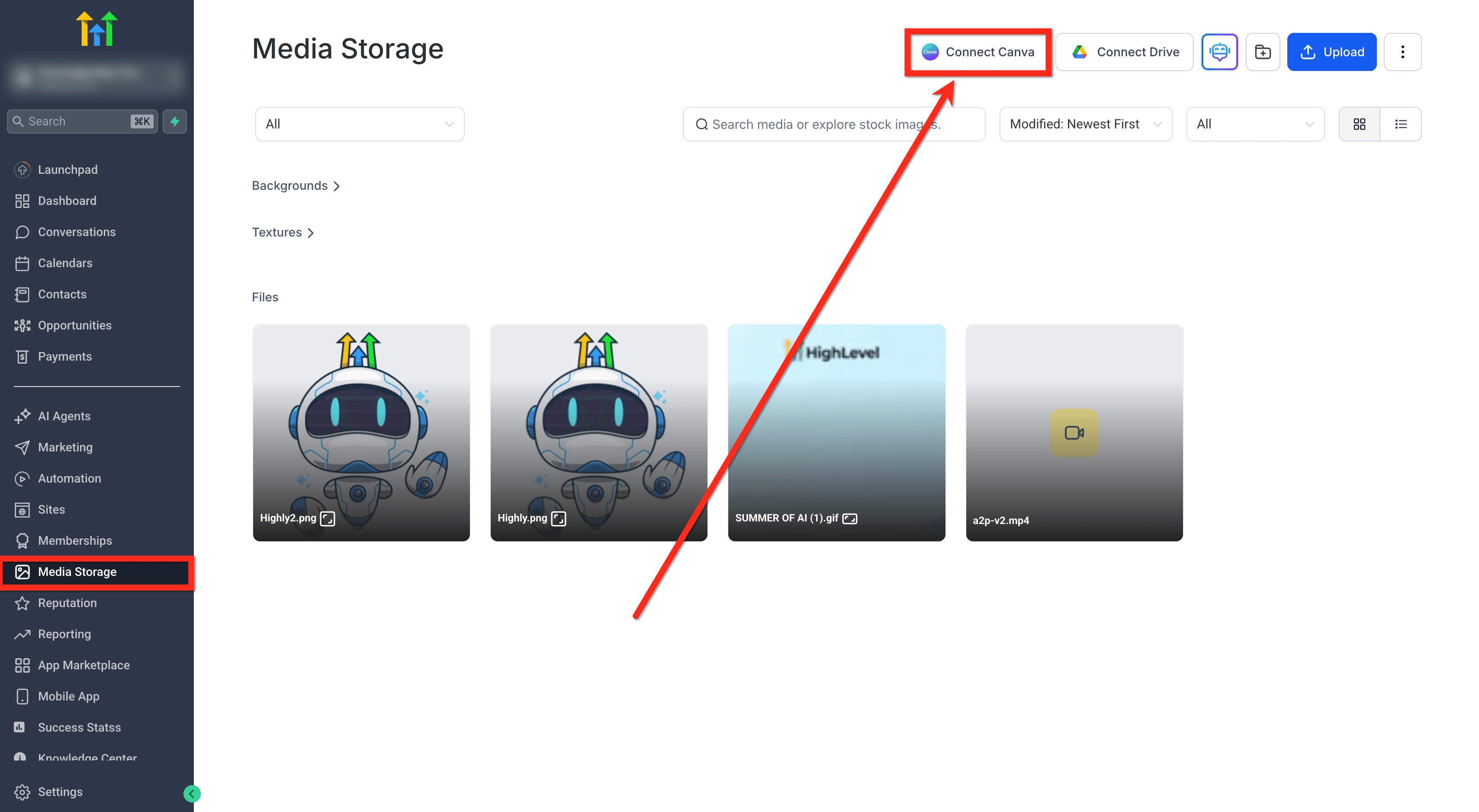 Schermata 1 — Media Storage - Integrazione Canva